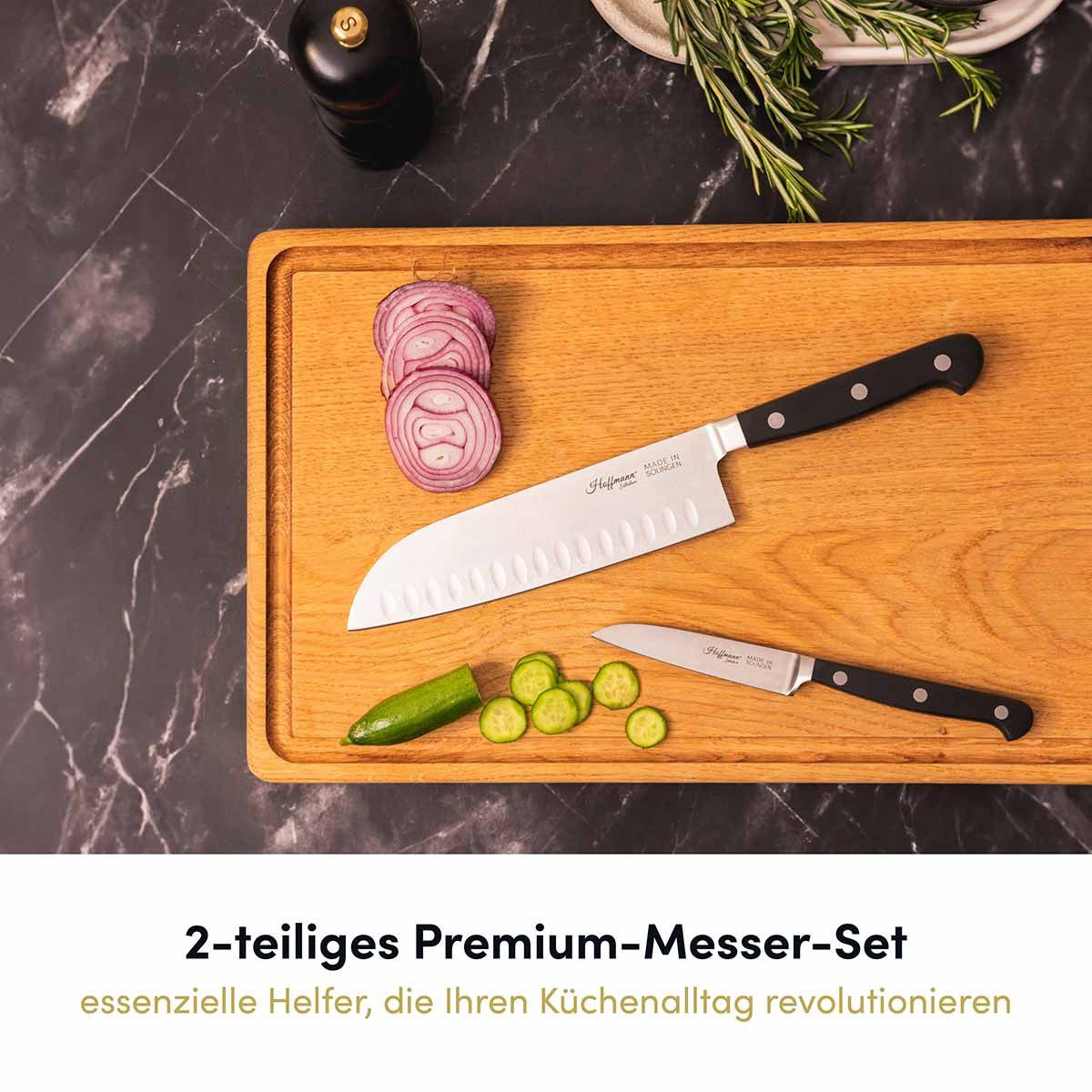 Hoffmann Germany Messer-Set Santokumesser 18 cm & Gemüsemesser 9 cm – Made in Solingen (Set, 2-tlg., 1x Santokumesser 18 cm + 1x Gemüsemesser 9 cm), handgeschmiedet, X50CrMoV15, 58 HRC, Santoku + Gemüsemesser