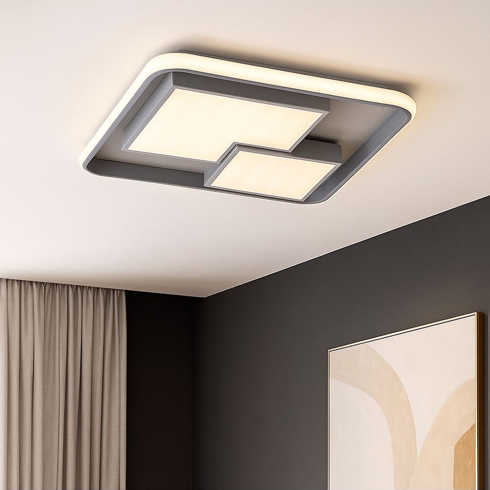 WOFI LED Deckenleuchte, LED-Leuchtmittel fest verbaut, Warmweiß, LED Deckenleuchte dimmbar über Schalter weiß grau
