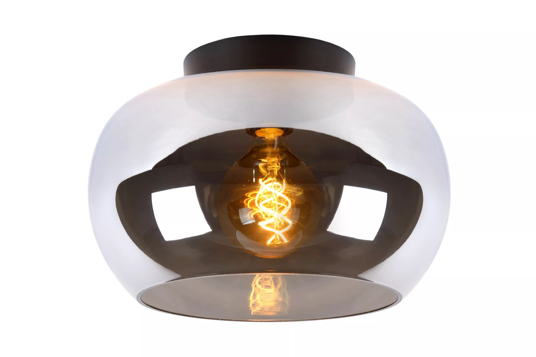 Licht-Erlebnisse Deckenleuchte GRISU, ohne Leuchtmittel, Rauchglas Metall Ø 30,5 cm rund Schwarz Rauchgrau E27 Modern