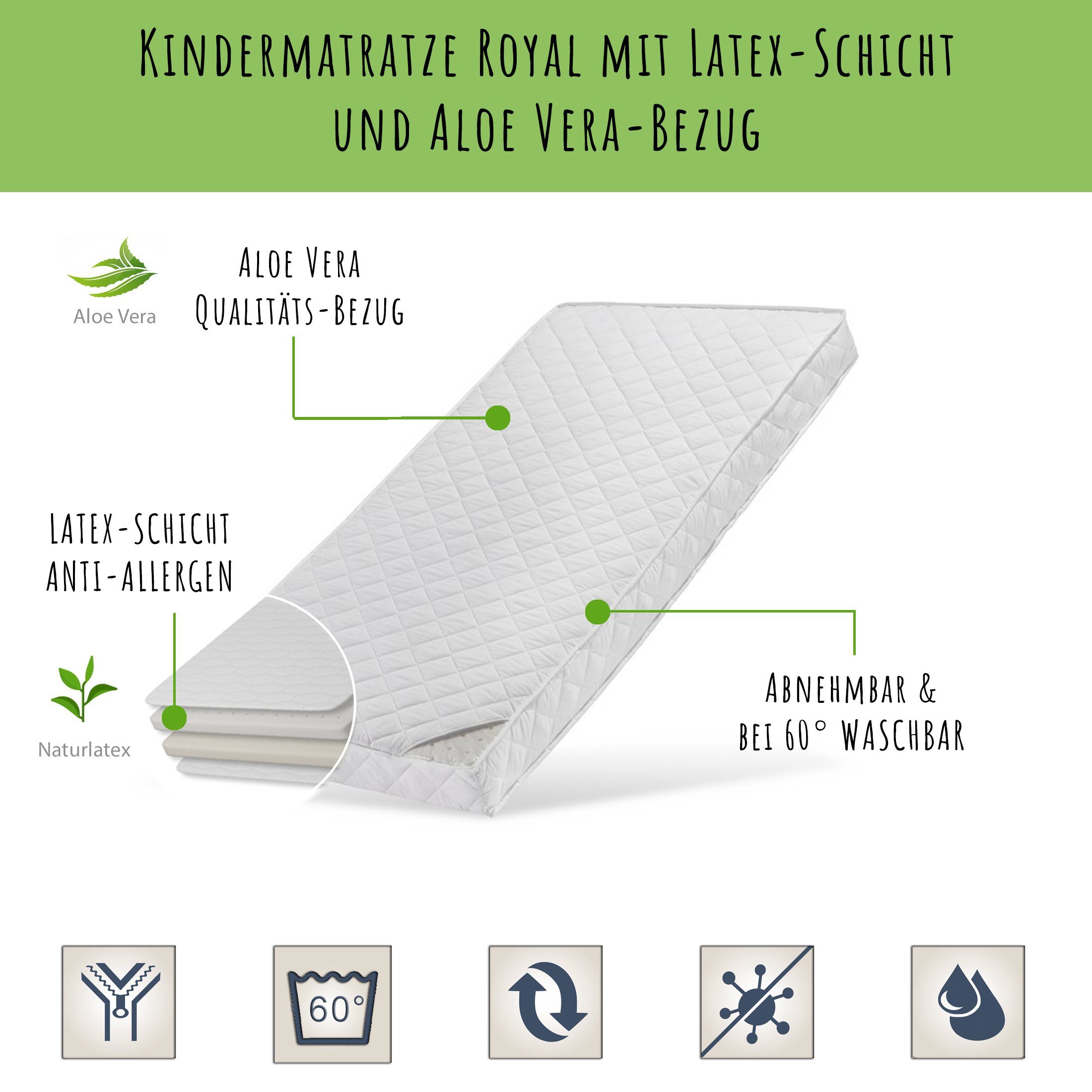Kindermatratze LATEX DELUXE mit Aloe Vera-Bezug und zwei Härtegraden, Kids günstig online kaufen