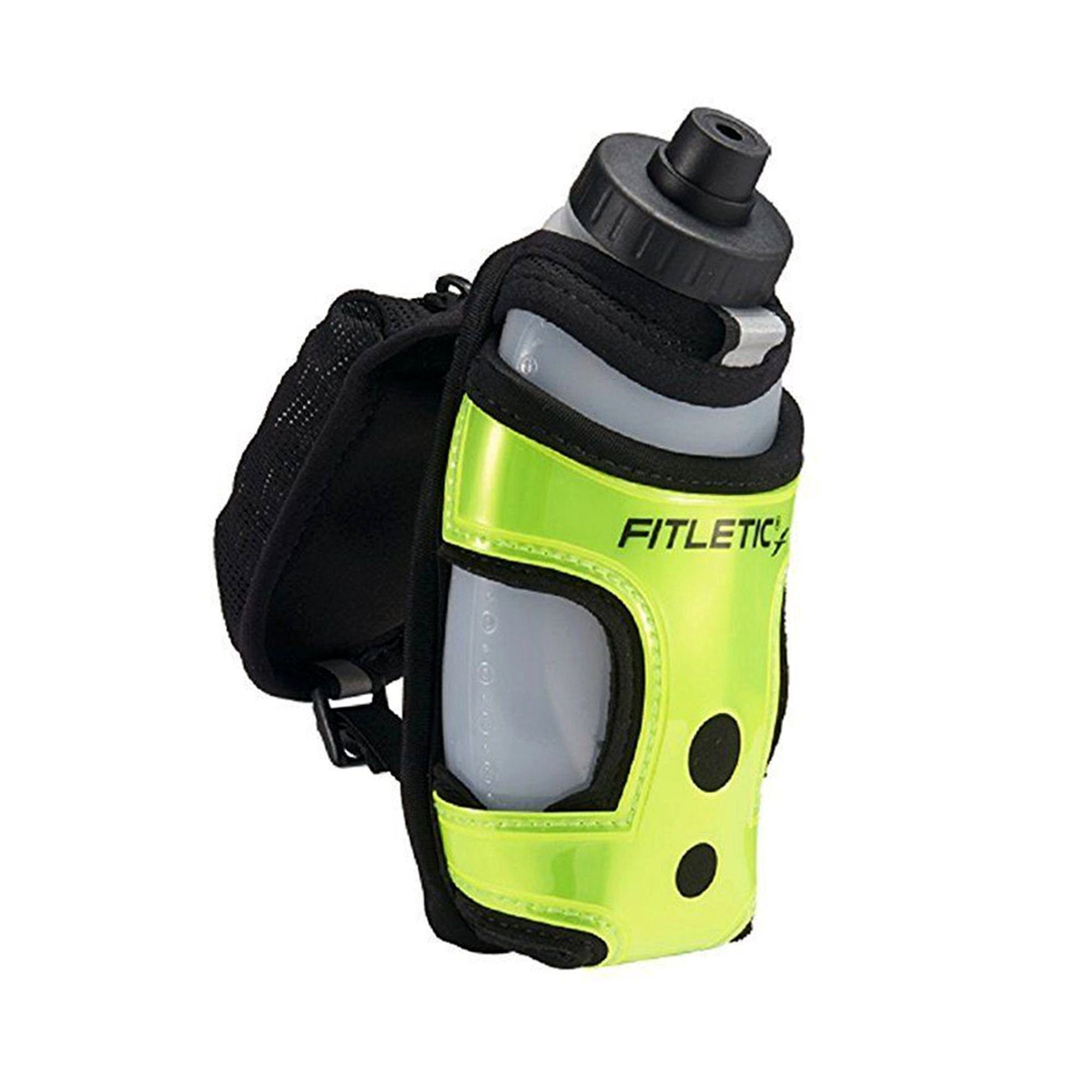 Fitletic Laufgürtel Hydra Pocket, Handtasche mit Trinkflasche, Ein-Hand Trinksystem Premium Laufausrüstung Neon-Grün