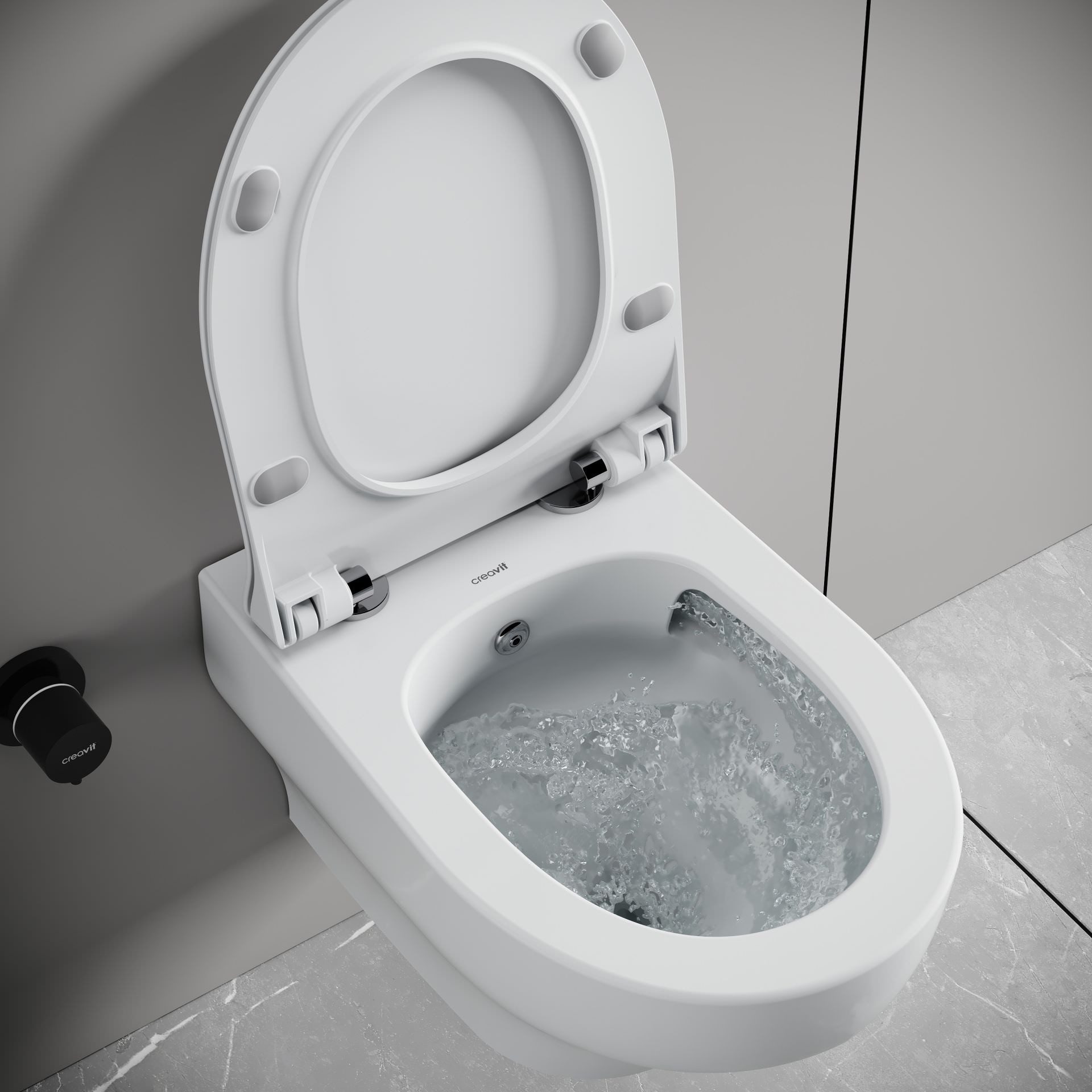Creavit Tiefspül-WC NS323-00CB00E-0000, Bidetfunktion (Ohne Bidethahn), Spülrandlos, Tornado Flush