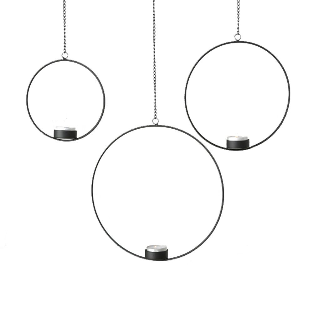 BOLTZE Teelichthalter 3tlg. Teelichthalter CIRCLE schwarz aus Metall zum Hängen Metallkreis (3 Größen)