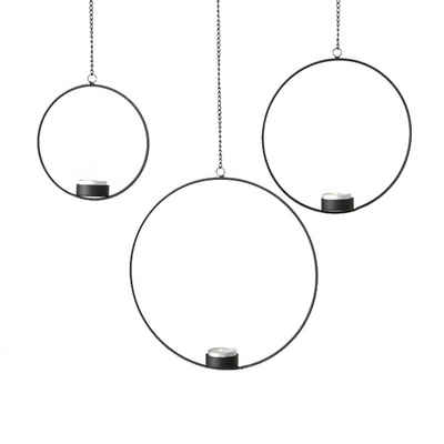 BOLTZE Teelichthalter »3tlg. Teelichthalter CIRCLE schwarz aus Metall zum Hängen Metallkreis (3 Größen)«