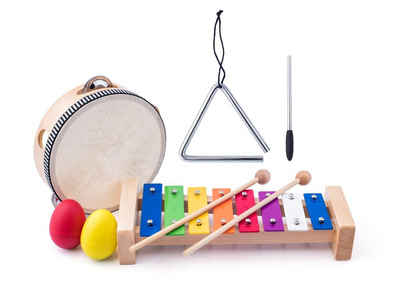 Woodyland Spielzeug-Musikinstrument 91893 Holz Musikinstrumente - Maraca, Xylophon, Tamburin, Triangel