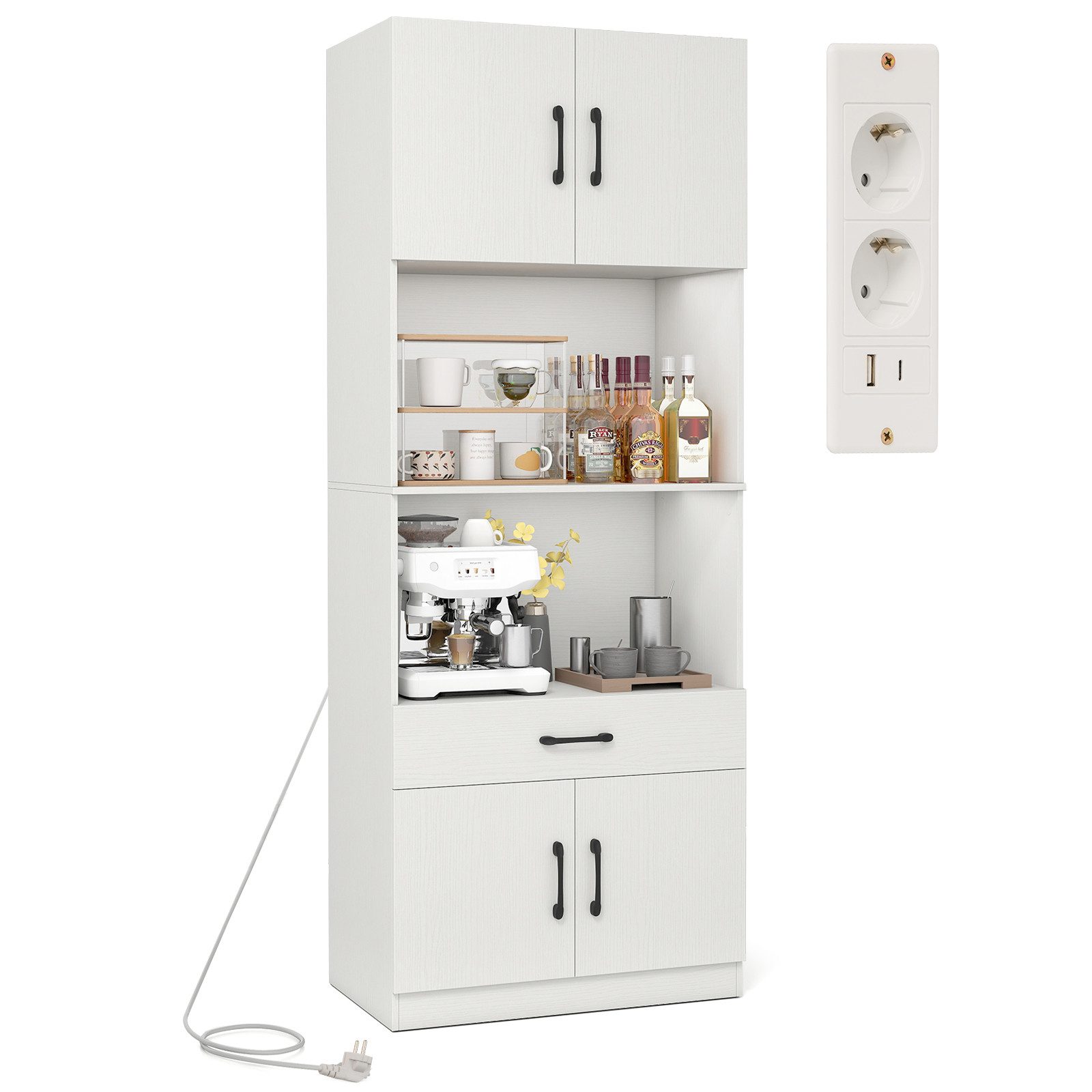 COSTWAY Küchenbuffet mit Ladestation Vorratsschrank hoch mit verstellbarem günstig online kaufen