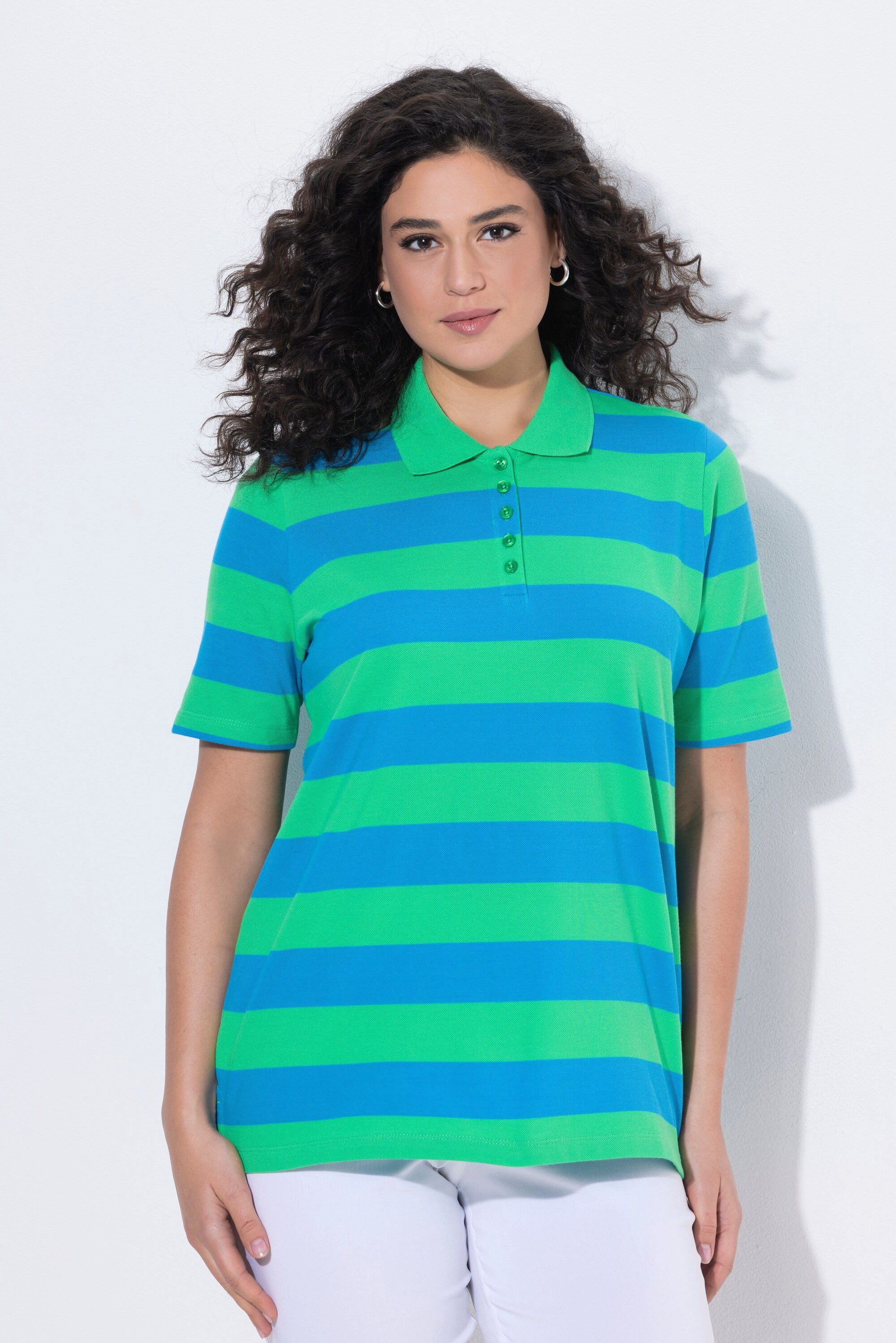 Ulla Popken Poloshirt Poloshirt Streifen Polokragen Halbarm Pima Cotton