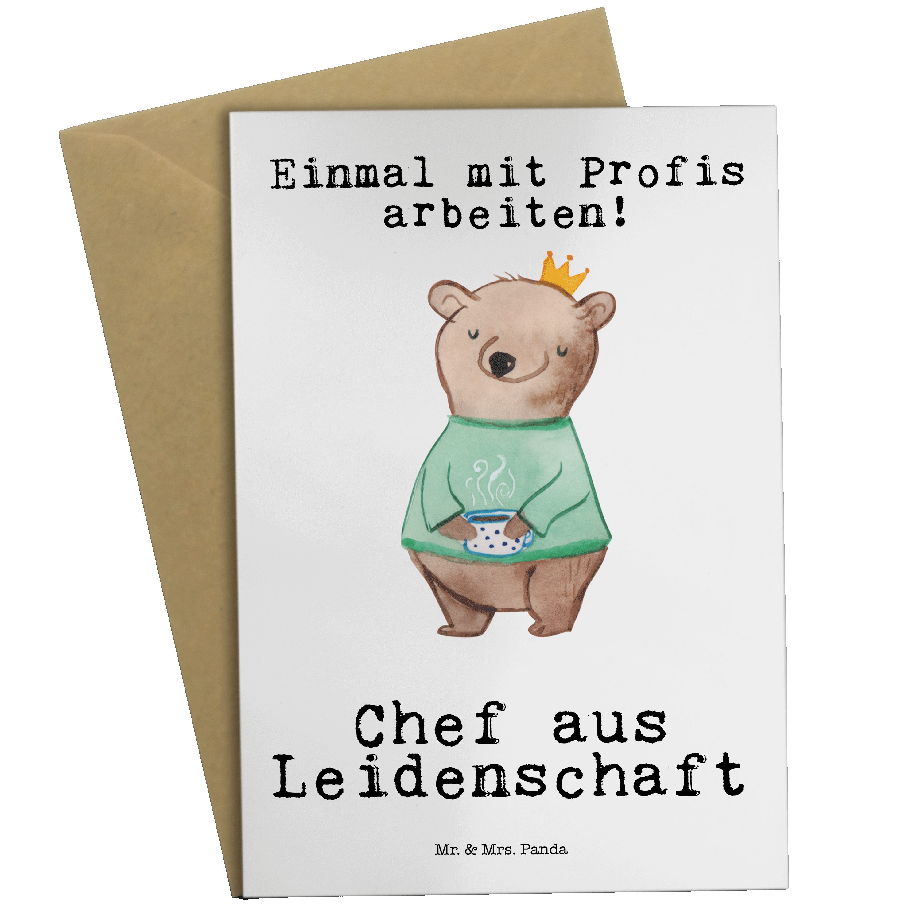 Chef Leidenschaft Grußkarte Geschenk, Mr. Panda & Glückwunschkarte, - - aus Weiß Klappkarte Mrs.