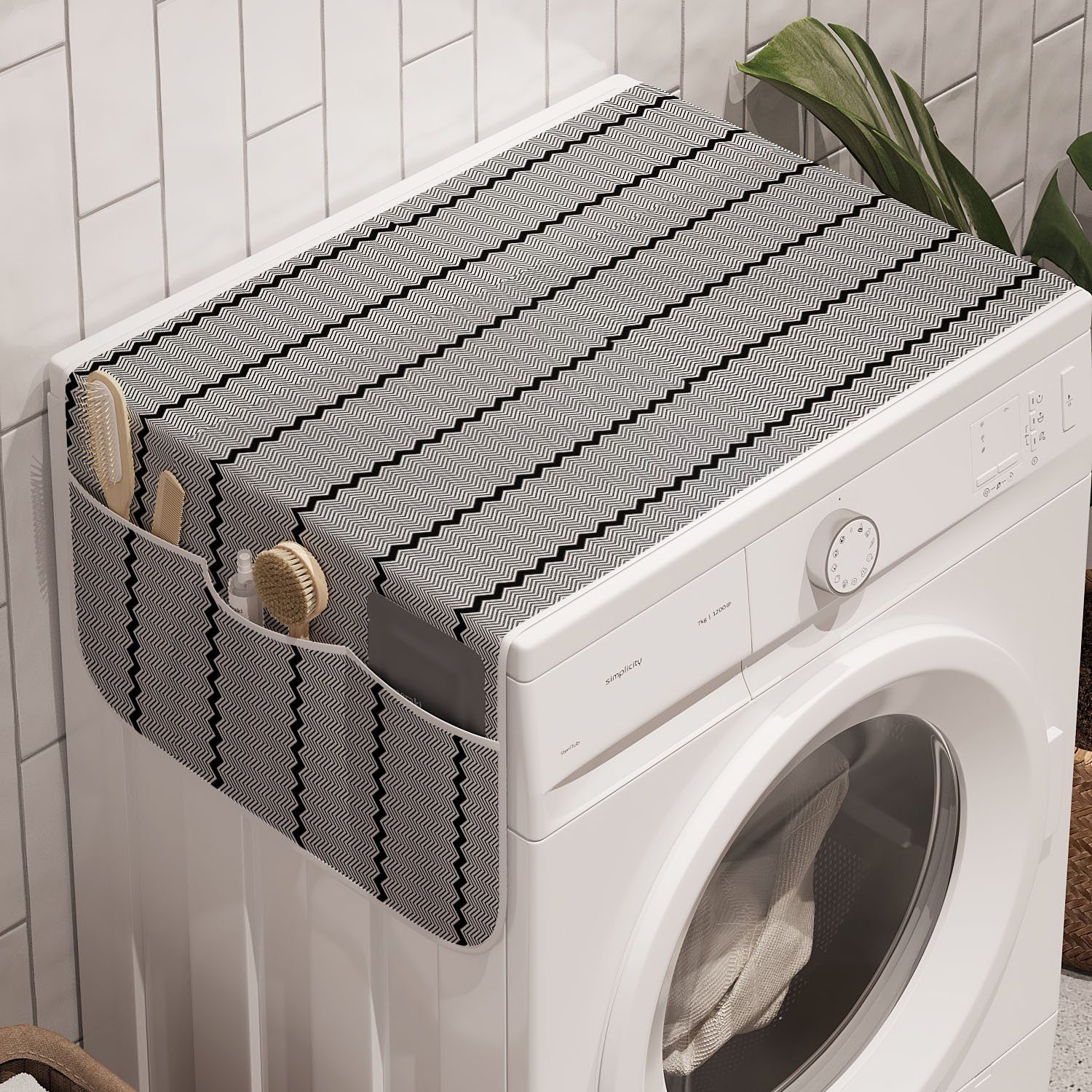 Streifen Abakuhaus Waschmaschine für Trockner, Horizontale und Minimalismus Anti-Rutsch-Stoffabdeckung Badorganizer Bild