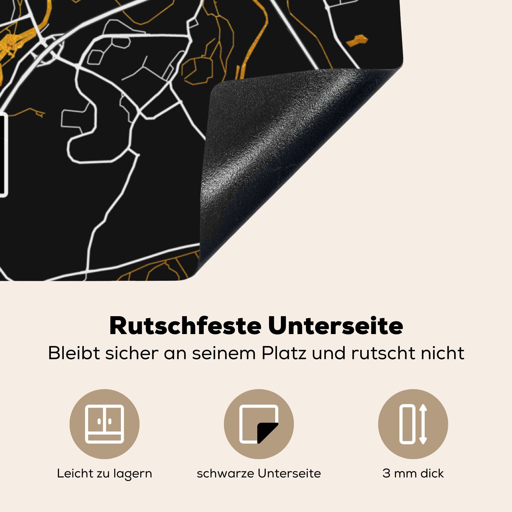 MuchoWow Herdblende-/Abdeckplatte Ulm Karte - Arbeitsplatte 78x78 - Vinyl, küche - tlg), (1 Stadtplan cm, Deutschland, für Gold - Ceranfeldabdeckung