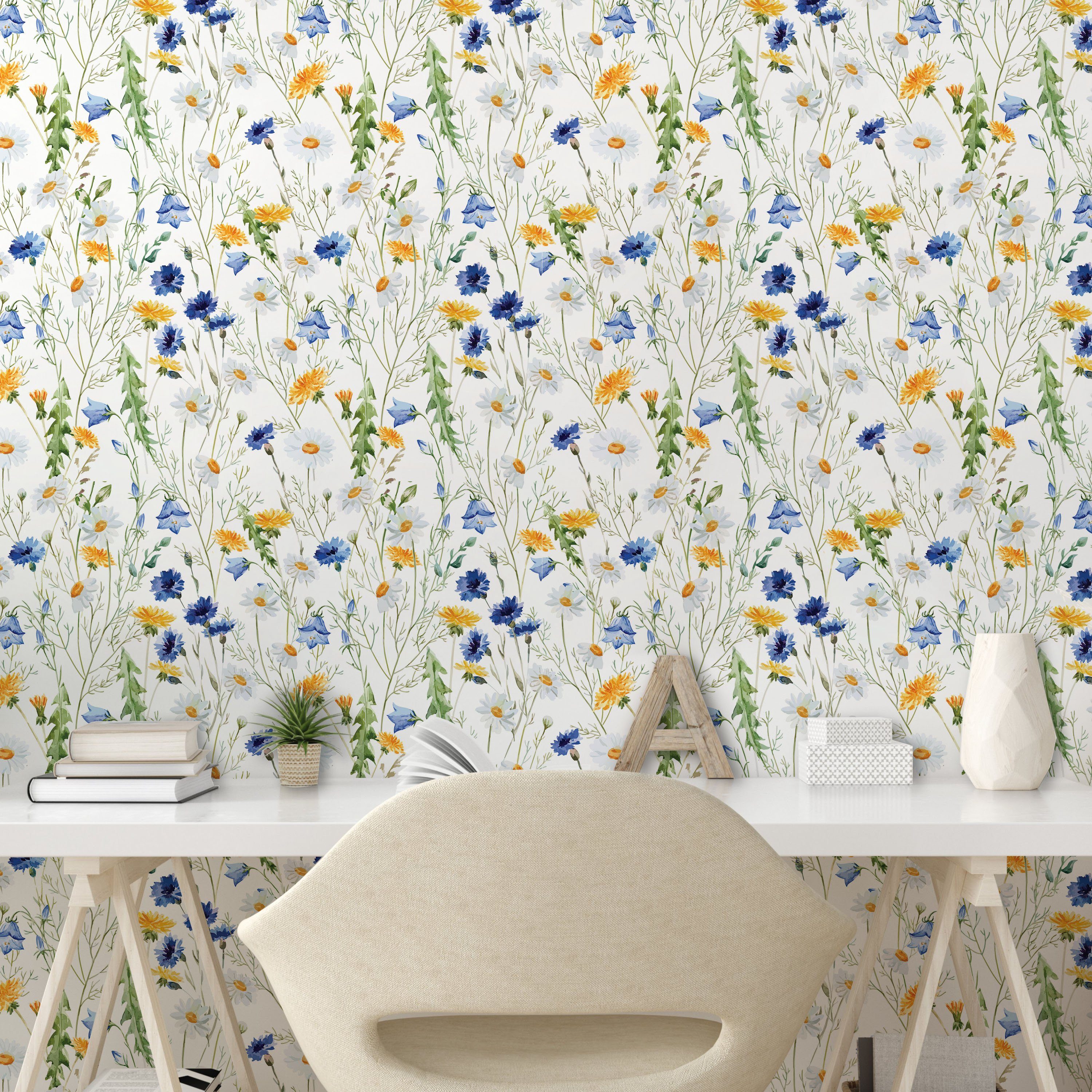 Abakuhaus Vinyltapete selbstklebendes Wohnzimmer Mohnblumen Natur Rural Küchenakzent, Gänseblümchen