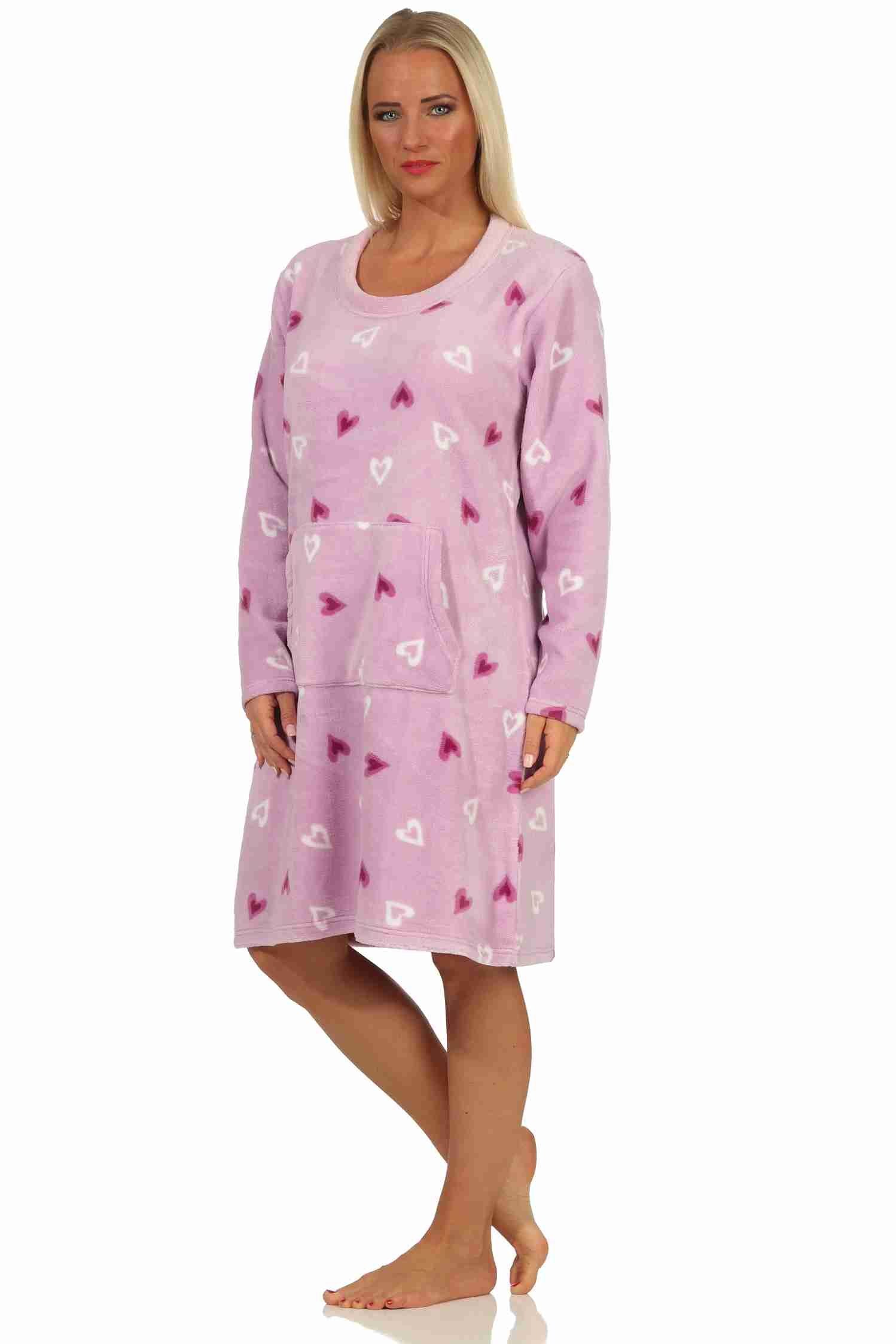 Normann Nachthemd Damen Nachthemd Hauskleid aus softem Coralfleece in  toller Herz-Motiv Optik - 202 97 954