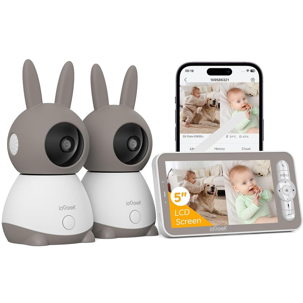 ieGeek VideoBabyphone Babyphone mit 2 Kameras WLAN 5 Zoll Video Babyphone 2K/3MP PTZ 355