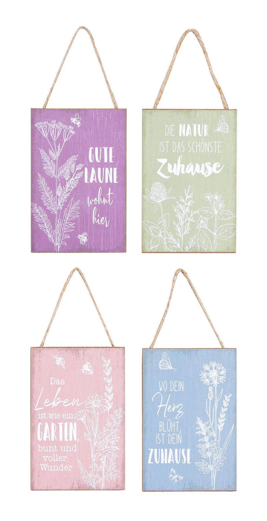 Levandeo® Holzbild 4er Set Deko Schilder 10x15 MDF Holz Pastell Sprüche Garten Hängedeko