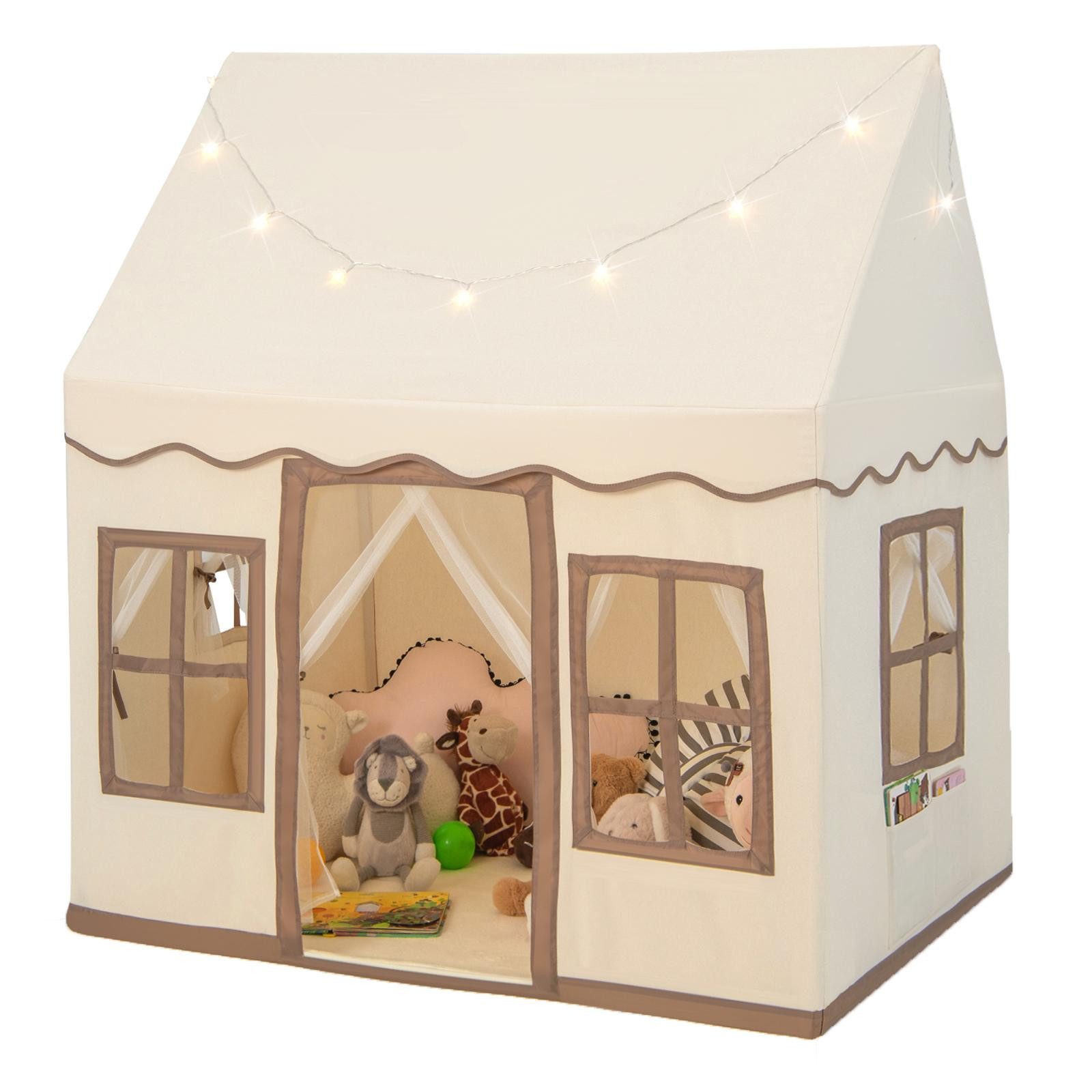 KOMFOTTEU Spielzelt Kinderspielhaus Kinderzelt mit Sternenlichtern & Matte, günstig online kaufen