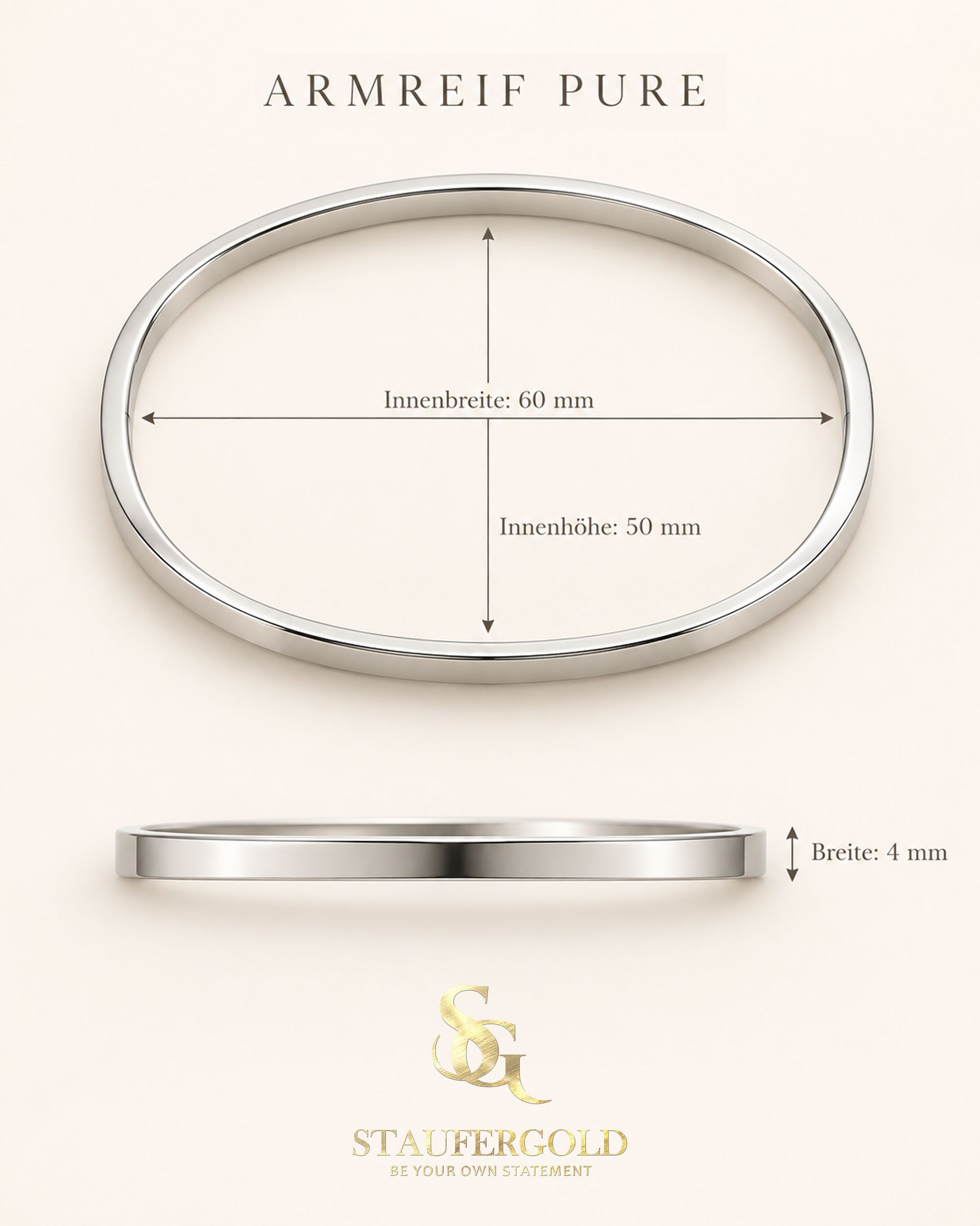 Staufergold Armreif „Pure“ – Minimalistischer Edelstahl-Bangle, handmade with Love!