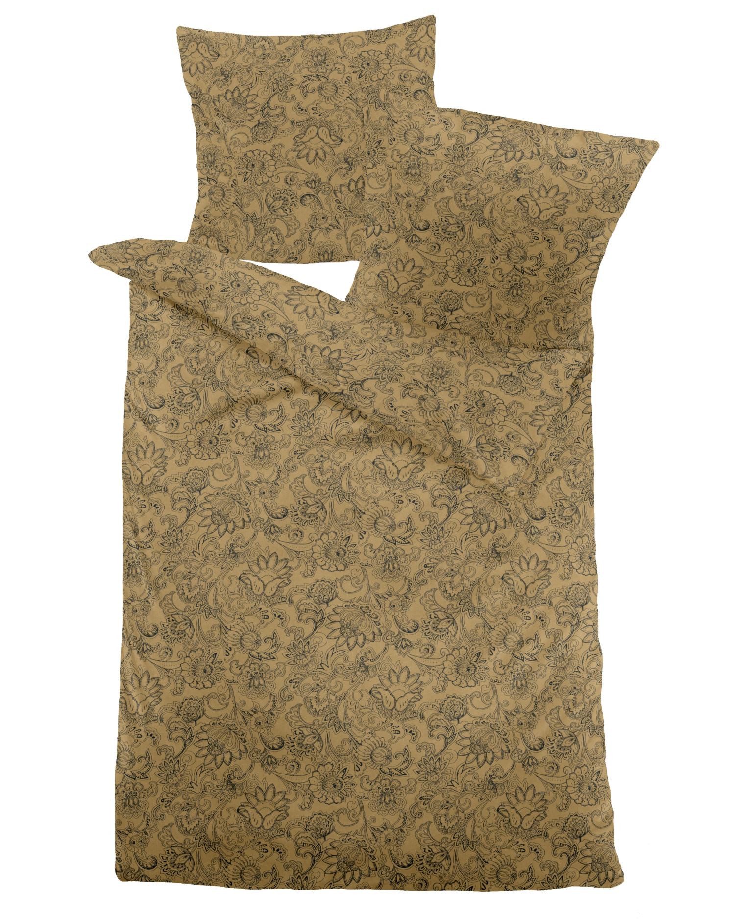 Dormisette Постельное белье Dormisette Melange Flanell Постельное белье 155x220 Paisley Blumen ocker, Flanell, 2 teilig