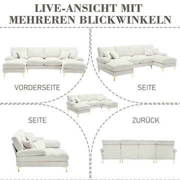 OKWISH Sofa Ecksofa, Modernes großes Chenille-Stoff-U-Form-Sofa