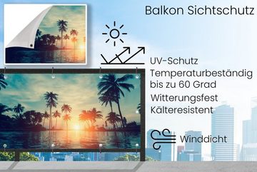 MuchoWow Balkonsichtschutz Meer - Sonnenuntergang - Palme - Wolken (1-St) Balkonbanner, Sichtschutz für den Balkon, Robustes und wetterfest