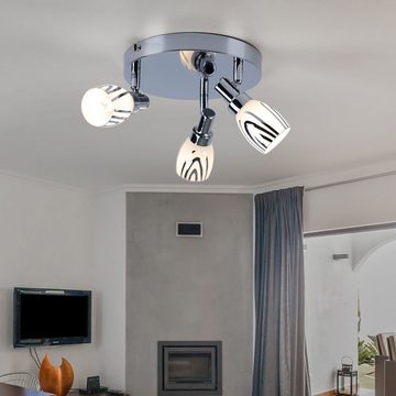 etc-shop LED Deckenleuchte, Leuchtmittel inklusive, Warmweiß, Deckenleuchte Spotrondell Chrom Glasschirm 3 flammig Deckenlampe-