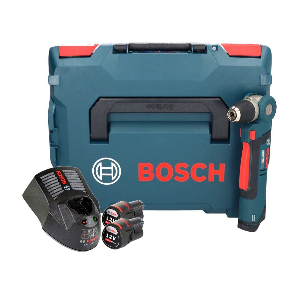 Bosch Professional Winkelbohrmaschine Professional GWB 12V-10 Akku Winkelbohrmaschine 12 V 11 Nm + 2x Akku