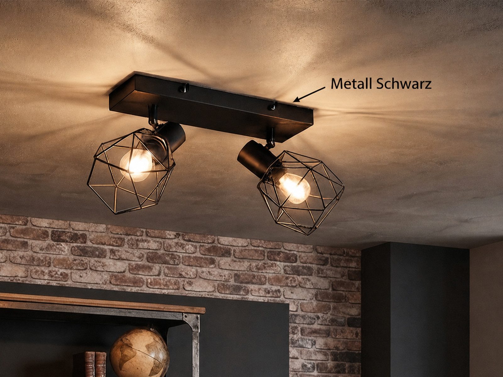 meineWunschleuchte Deckenstrahler E14 Gitter-Lampenschirme, Breite 30cm, ohne Leuchtmittel, Industrial Deckenlampe 2-flammig, innen Strahler schwenkbar
