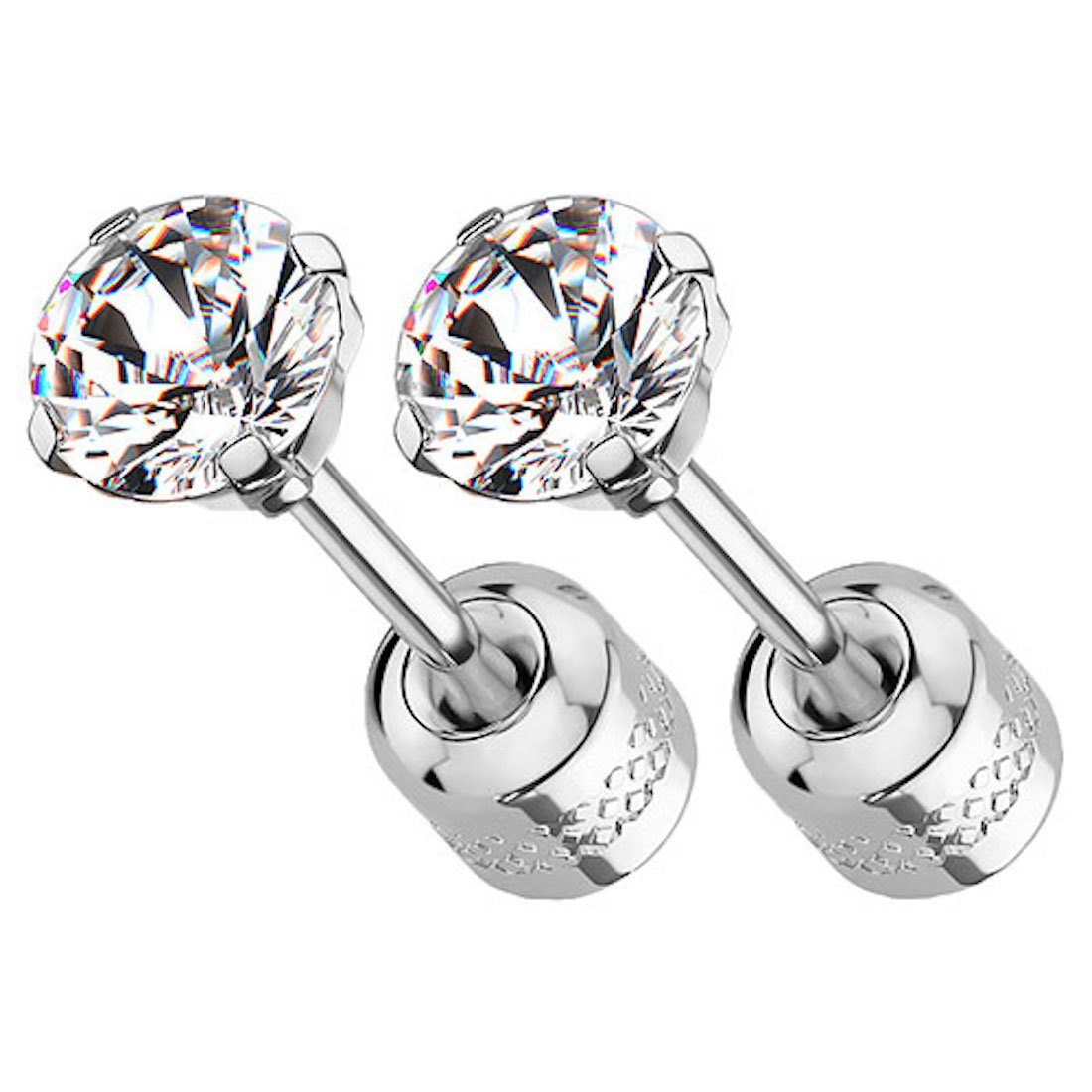 Taffstyle Paar Ohrstecker Ohrringe Edelstahl Stecker Ohrstecker Schraubverschluss Zirkonia Stein (Silber), Geschenke für Frauen Freundin zum Geburtstag Weihnachten Valentinstag