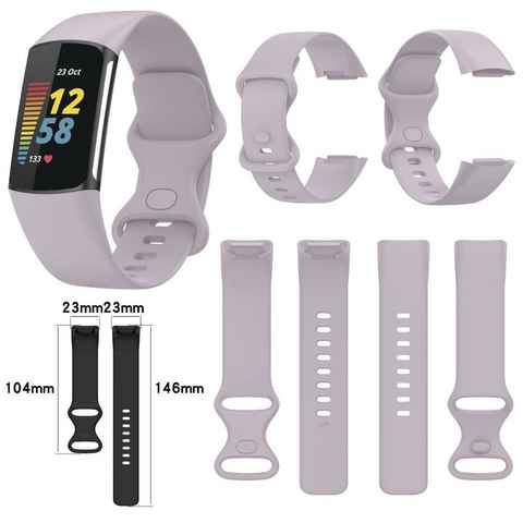 Wigento Smartwatch-Armband Für Fitbit Charge 6 / 5 Kunststoff Watch Band Frauen Größe S Hell Lila