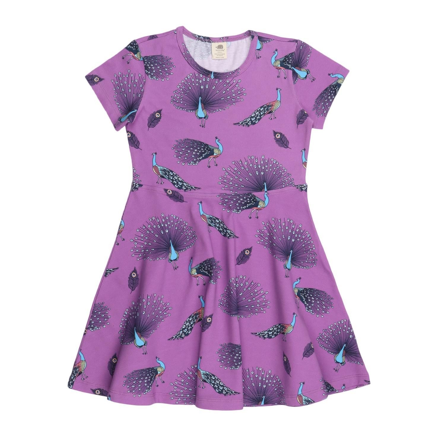 Jerseykleid Weit schwingendes Bio-Baumwoll Kleid mit Pfauenmotiv