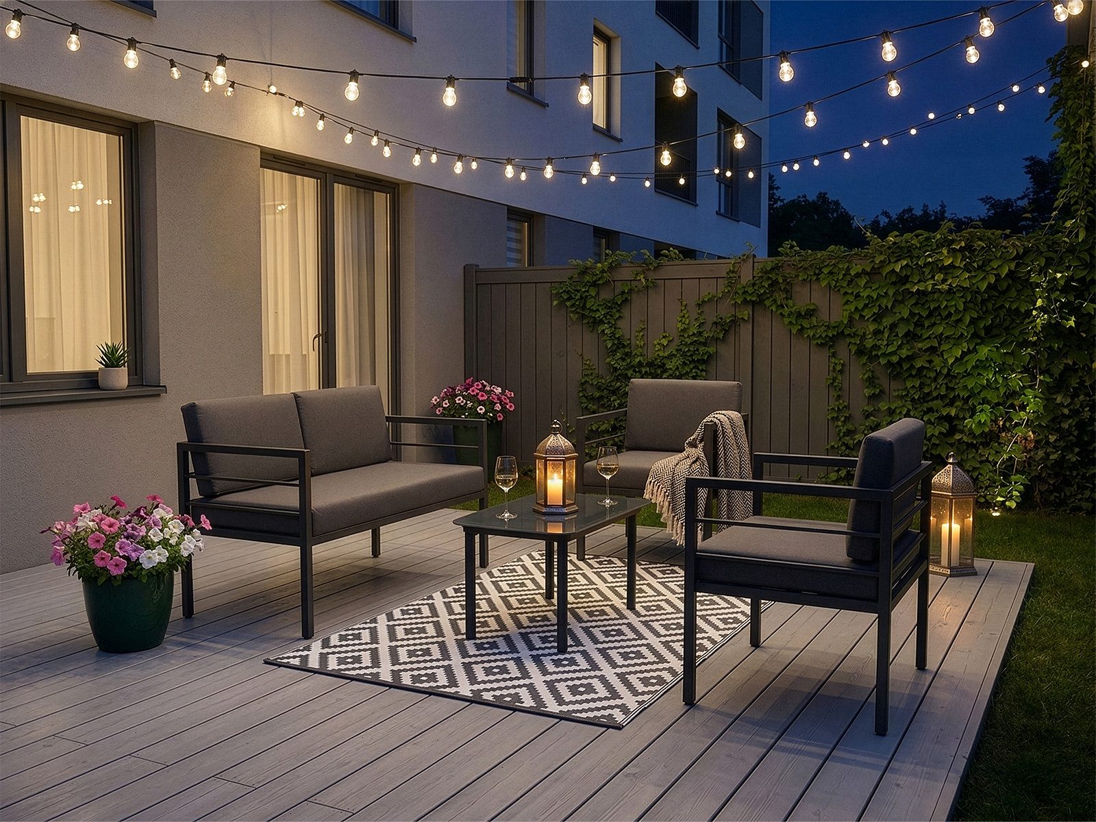 Home Collective Gartenlounge-Set Balkonmöbel Lounge Möbel Outdoor Terrassenmöbel Sitzgruppe mit Tisch, (4-teiliges Set mit 1 2-Sitzer, 2 Sesseln und 1 Tisch, in – Bild 5 von 5