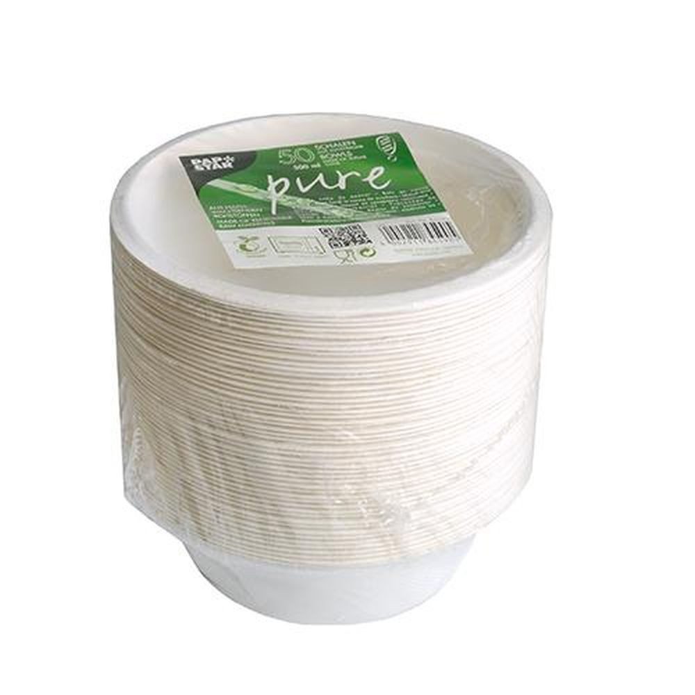 PAPSTAR Schale 50 Schalen, Zuckerrohr "pure" 500 ml Ø 15,5 cm · 5,4 cm weiss