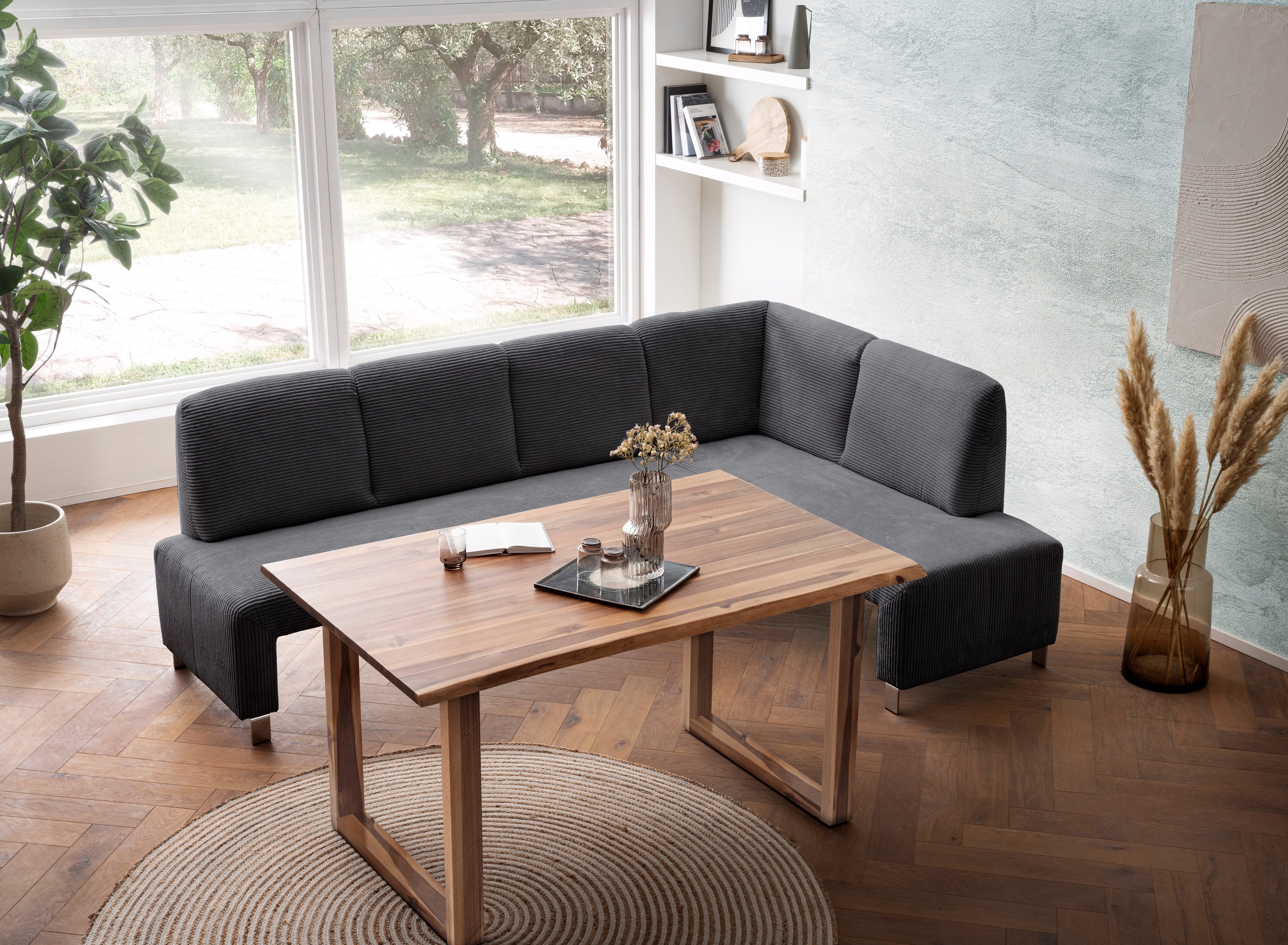 exxpo - sofa fashion Eckbank Intenso, viele Bezugsstoffe Cord, Struktur 243/158 cm (B/T), hohe Bodenfreiheit, frei im Raum stellbar, hoher Sitzkomfort
