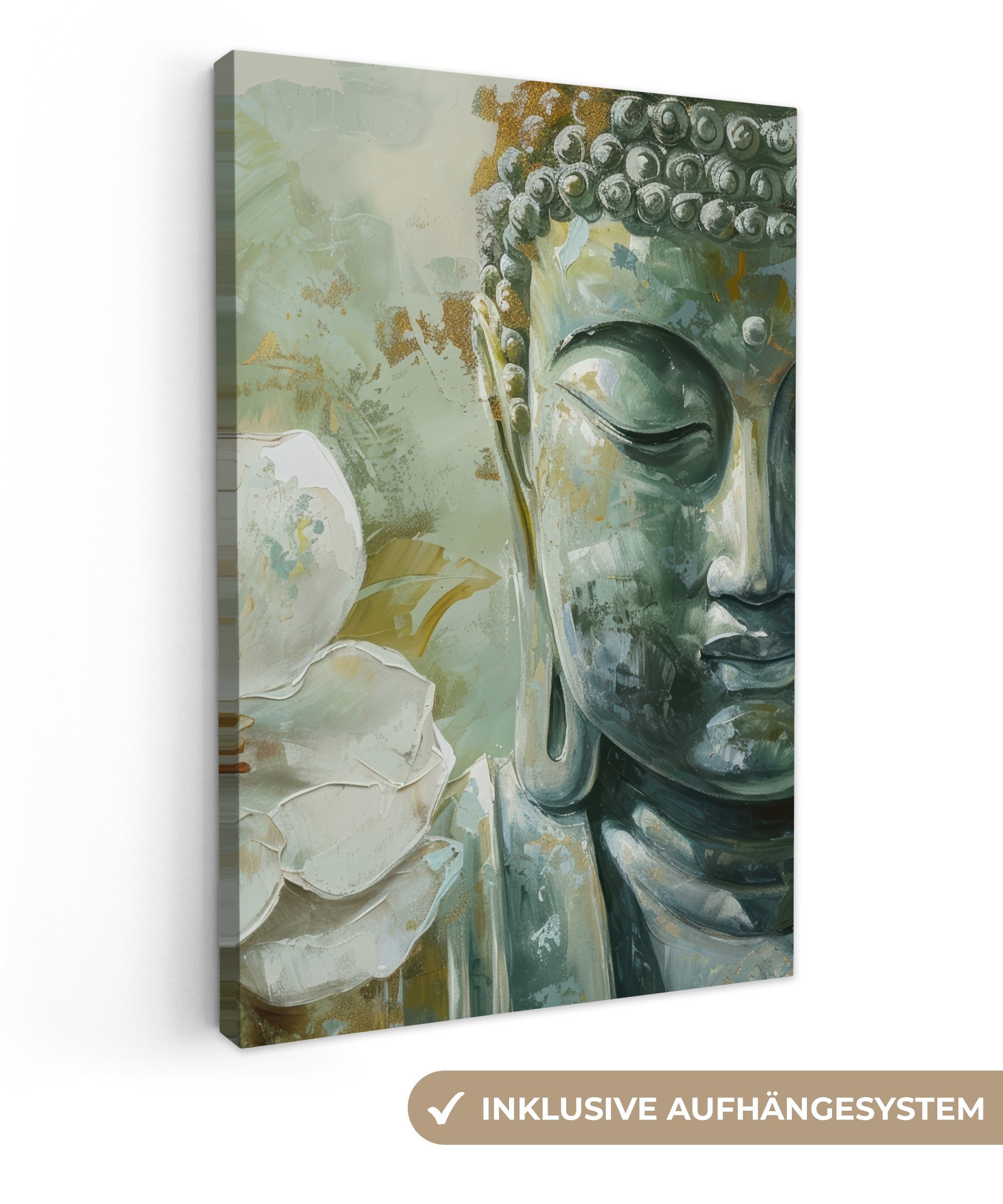 OneMillionCanvasses® Leinwandbild Buddha - Grün - Lotusblume - Weiß, Fotodr günstig online kaufen