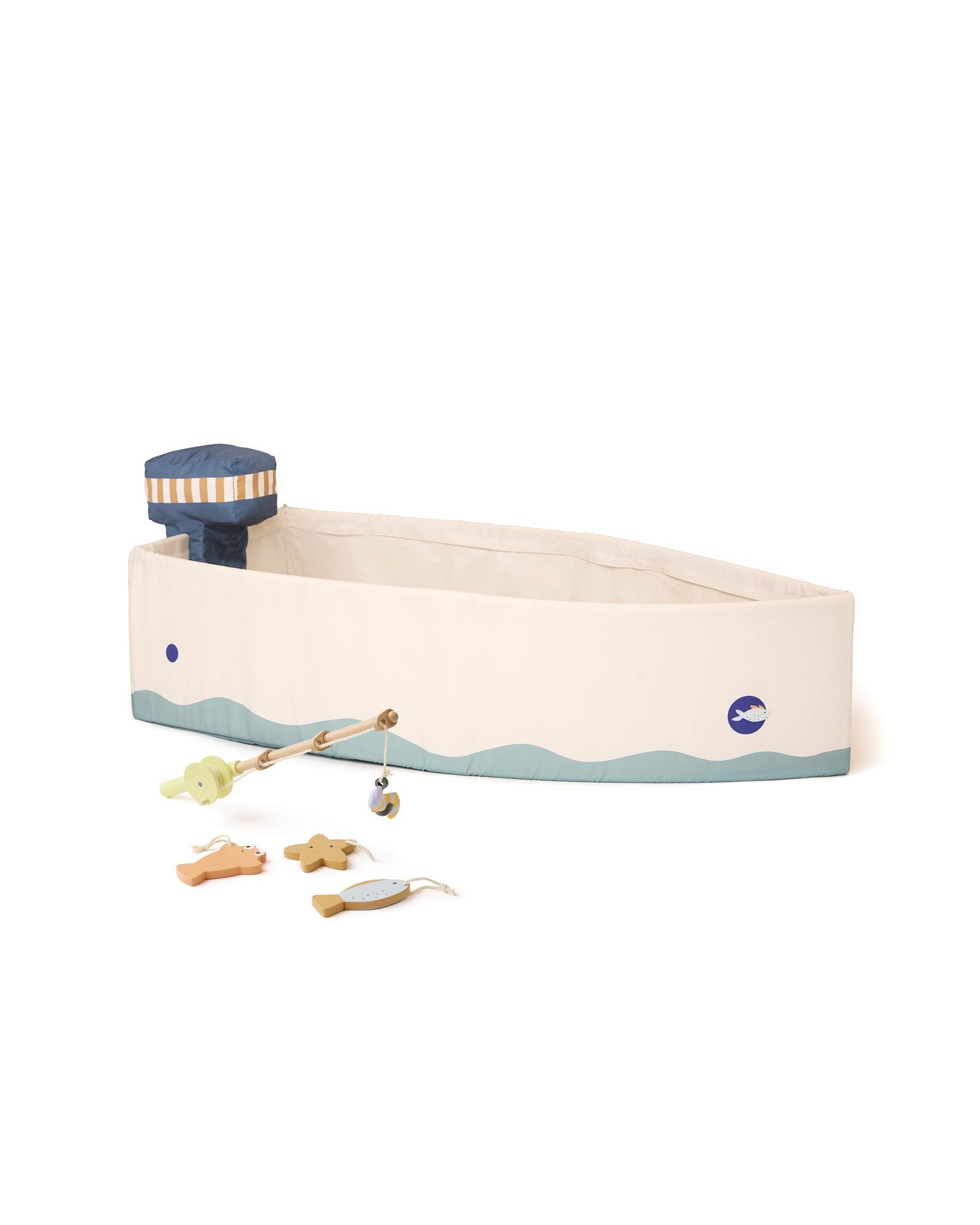 Kinderspielboot Fischerboot aus Stoff mit Angelset - 117 x 60 x 27cm - ab 2 Jahre