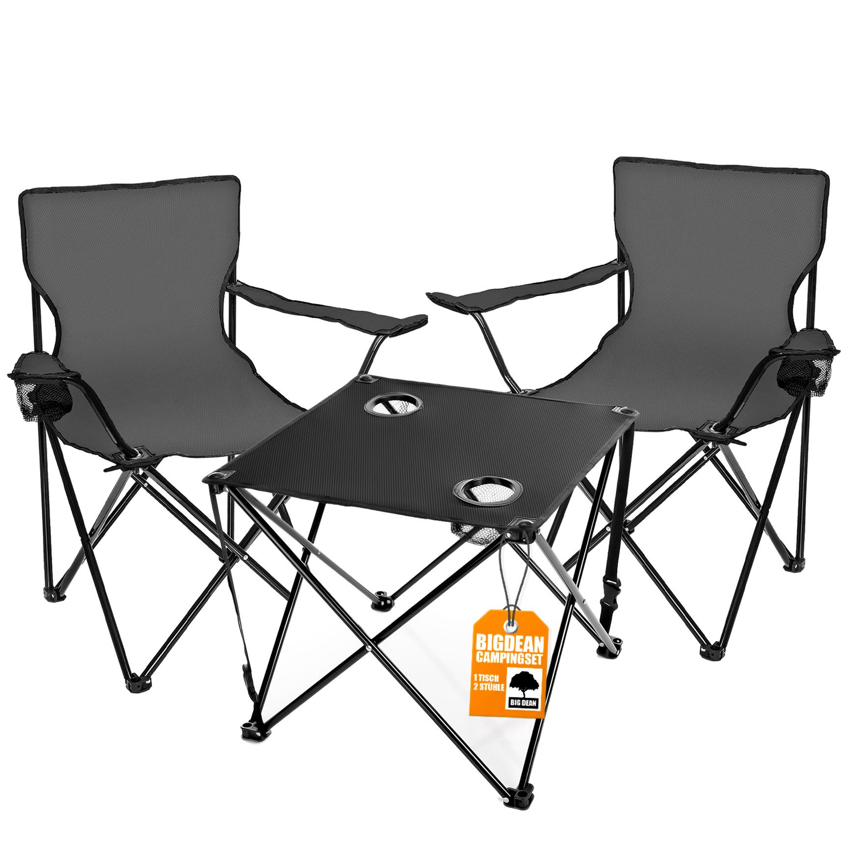 BigDean Campingstuhl mit Stühlen dunkelgrau - Camping Tisch Stuhl Set Campi günstig online kaufen
