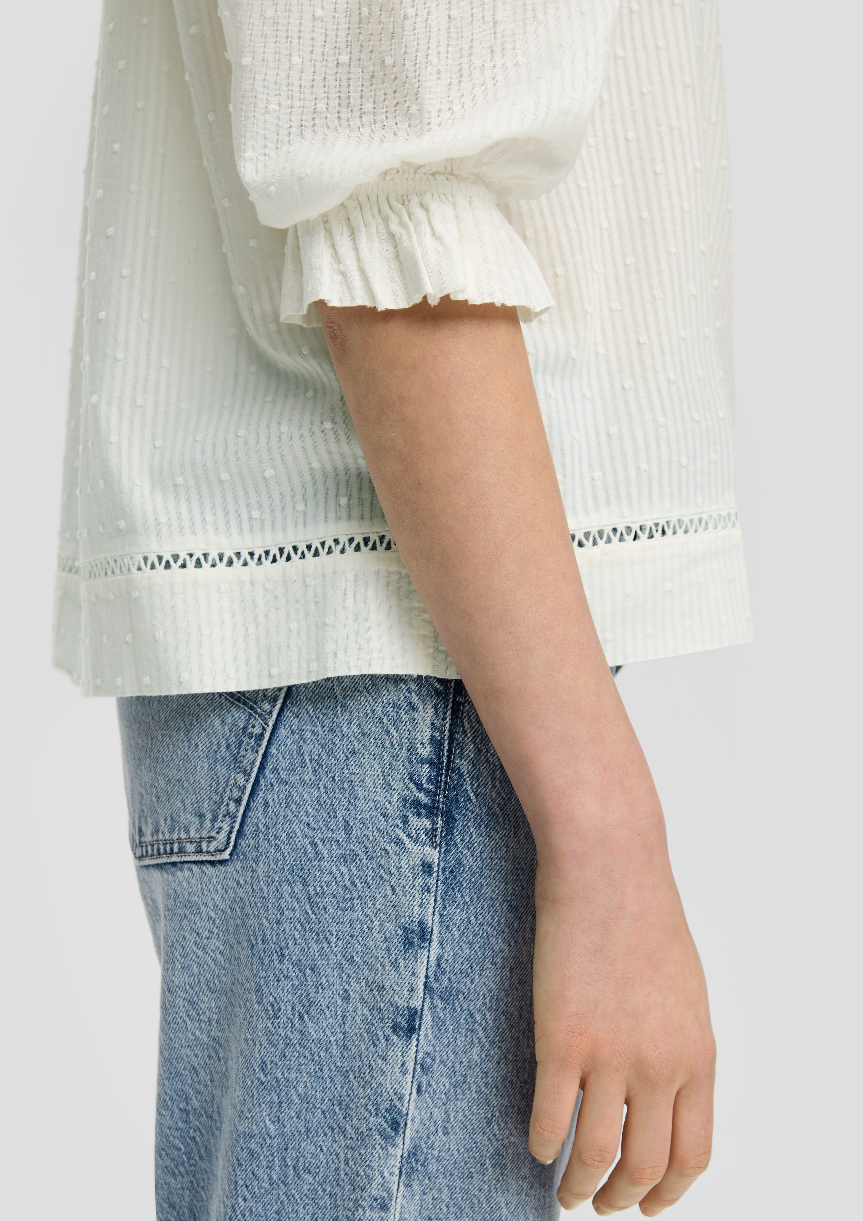 QS Langarmbluse Off-Shoulder-Bluse mit Dobby-Struktur Spitze günstig online kaufen