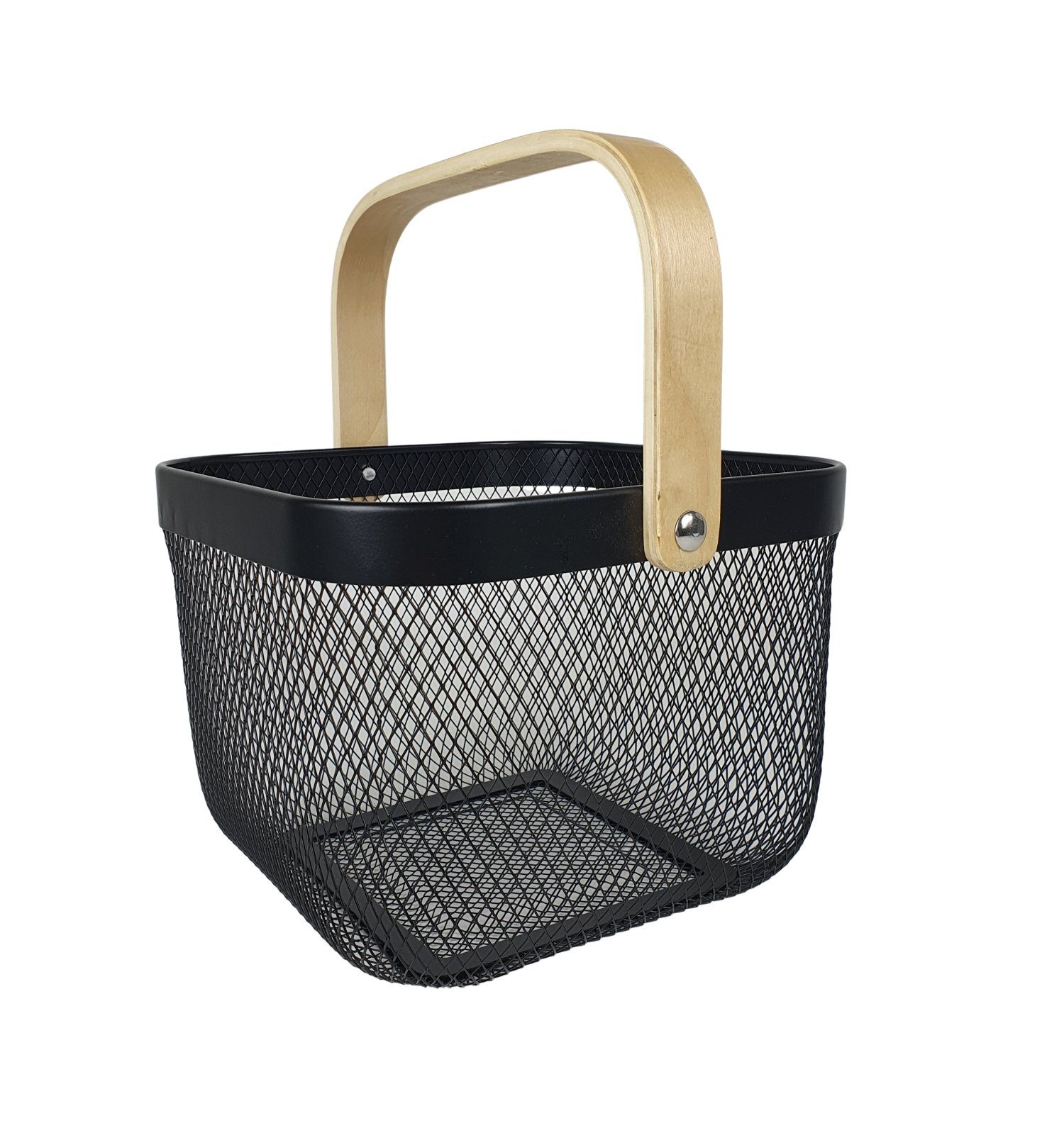 Aufbewahrungskorb Aufbewahrungskorb Metall mit Holzgriff schwarz 26x26x18cm Allzweckkorb