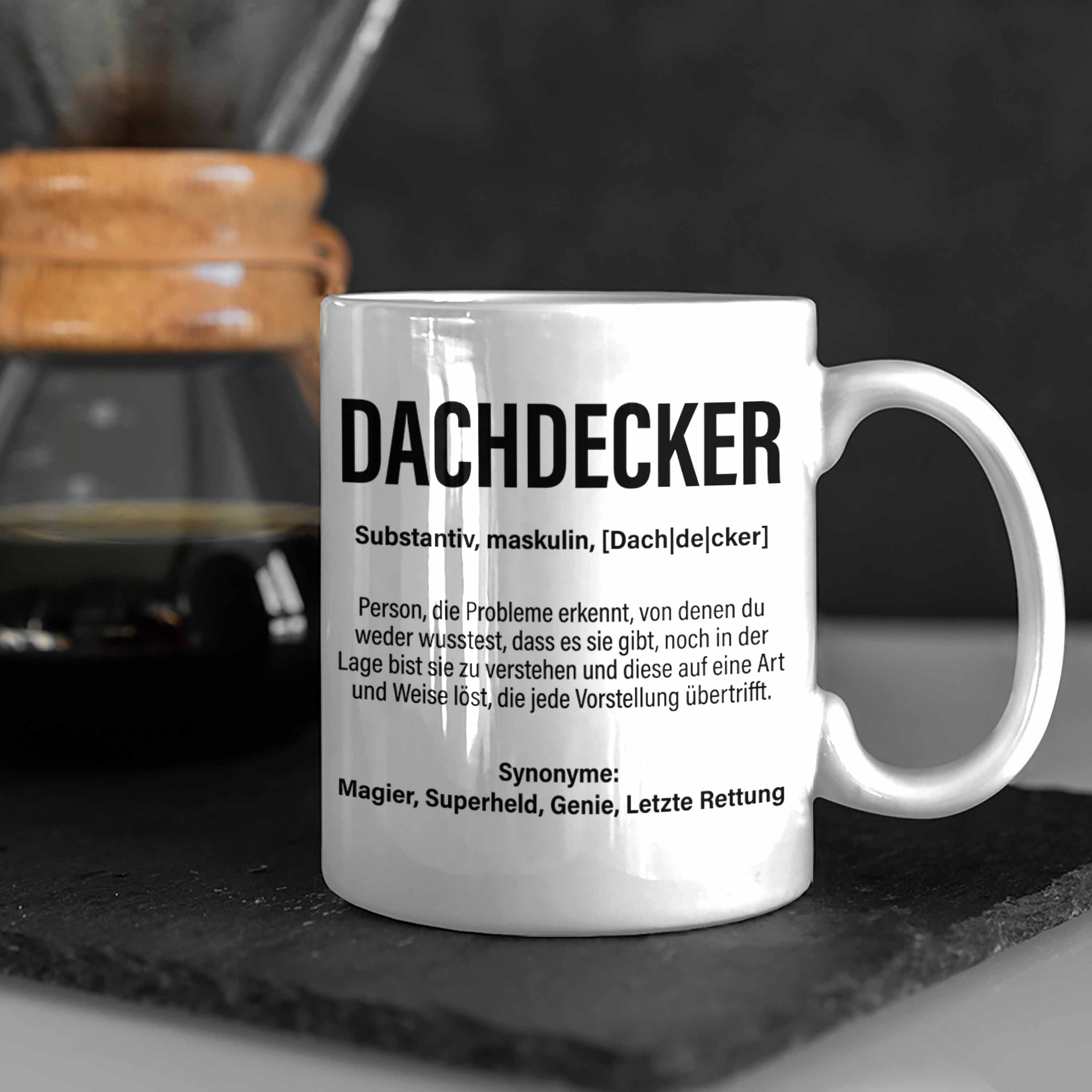 Dachdecker-Meister Tasse Tasse Trendation Trendation Geschenk Geschenkidee Männer Kaffeetasse Dachdecker Lustig Weiss Mann Zubehör -