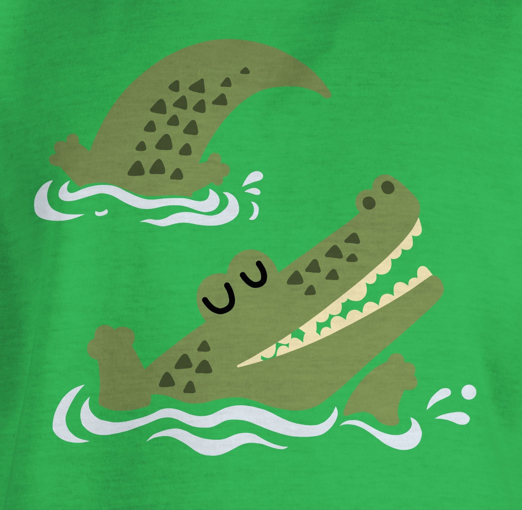 Shirtracer Tiermotiv Glückliches T-Shirt Print Grün Animal 1 Krokodil