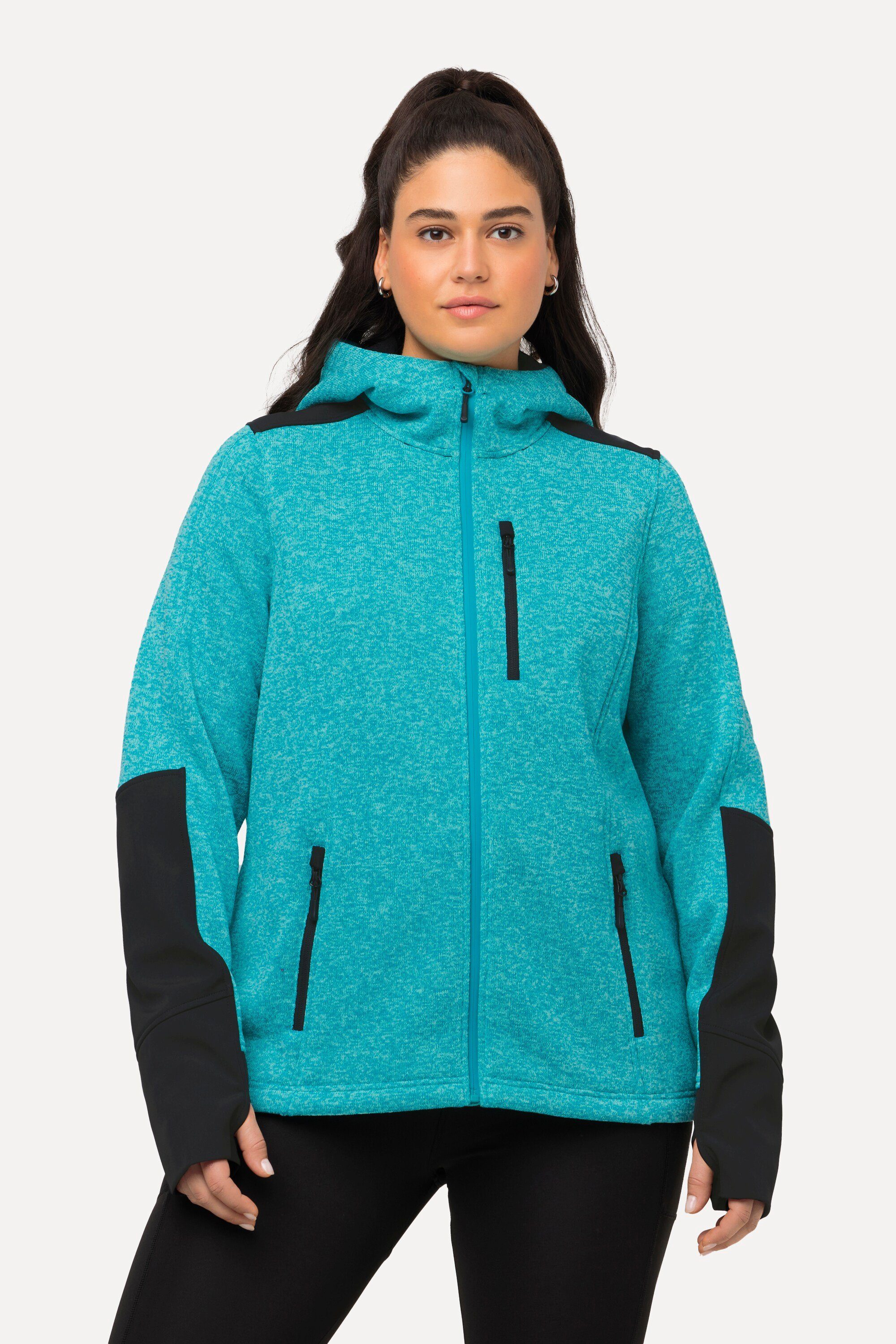 Daumenloch Popken Ulla Sweatjacke Fleecejacke Reflektordruck Kapuze aquamarin