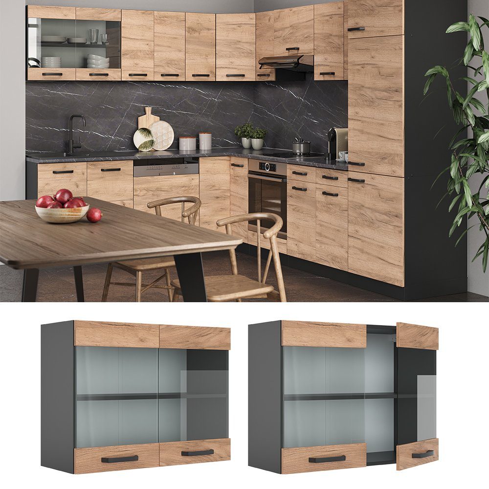 Vicco Glashängeschrank R-Line, Goldkraft Eiche/Anthrazit, 80 günstig online kaufen