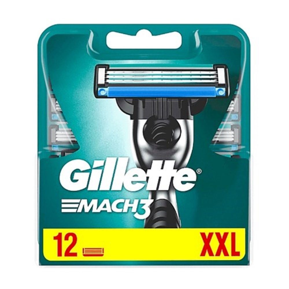 Gillette Лезвия для бритвы Mach3 Лезвия для бритвы 12er Set Ersatzklingen kompatibel 5-fach, 12-tlg., kompatibel mit Mach3 Бритвы Wechselklinge Beauty Pflege, Flexible Klingen Für empfindliche Haut Rasur Rasierset Gleitstreifen