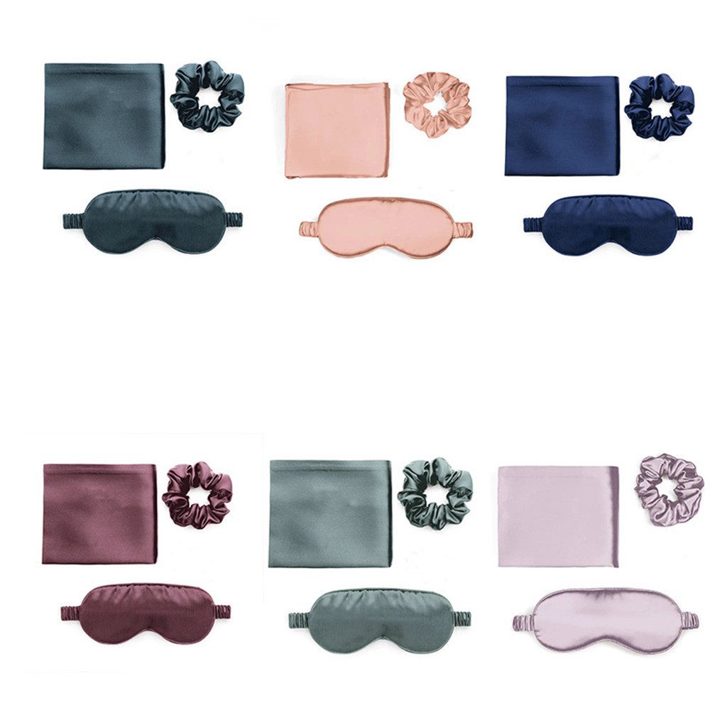 Jumpeak Schlafmaske Schlafmaske Frauen,Schlafmaske Seide,lichtdicht,Geburtstagsgeschenk, 3-teiliges Set, Schlafmaske Flugzeug, Schlafmaske,Haargummi,Kissenbezug aus Satin,schlaf fördernd,9 Farben