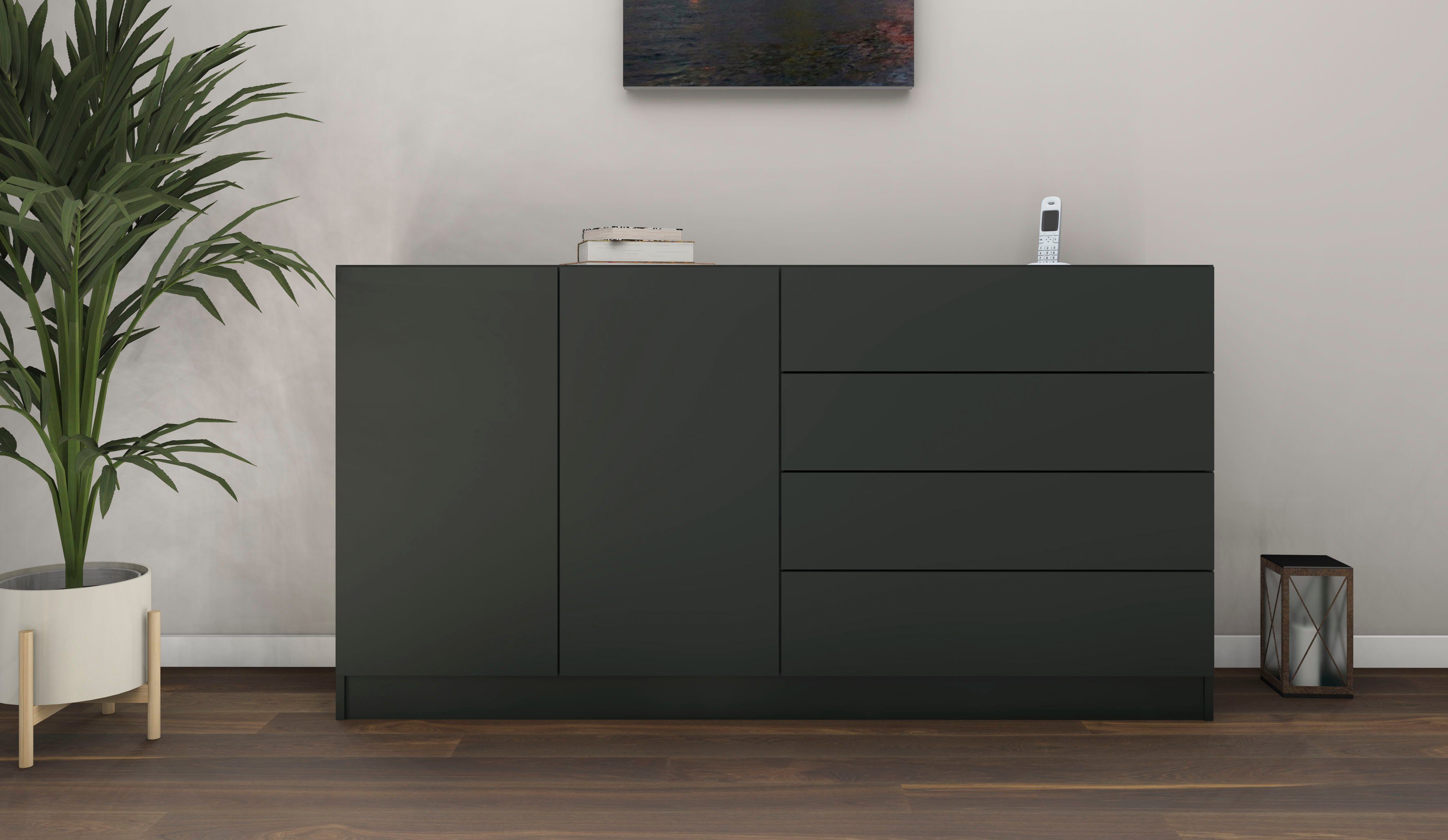 cm Möbel Sideboard schwarz matt Breite Vaasa, borchardt 152