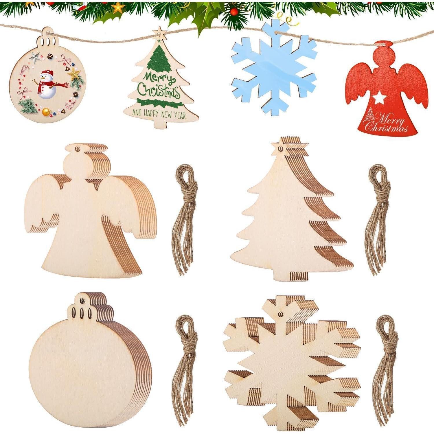 Fzyisw Baumbehang Holzanhänger Weihnachten 40 Stück DIY zum Bemalen, Weihnachtsb