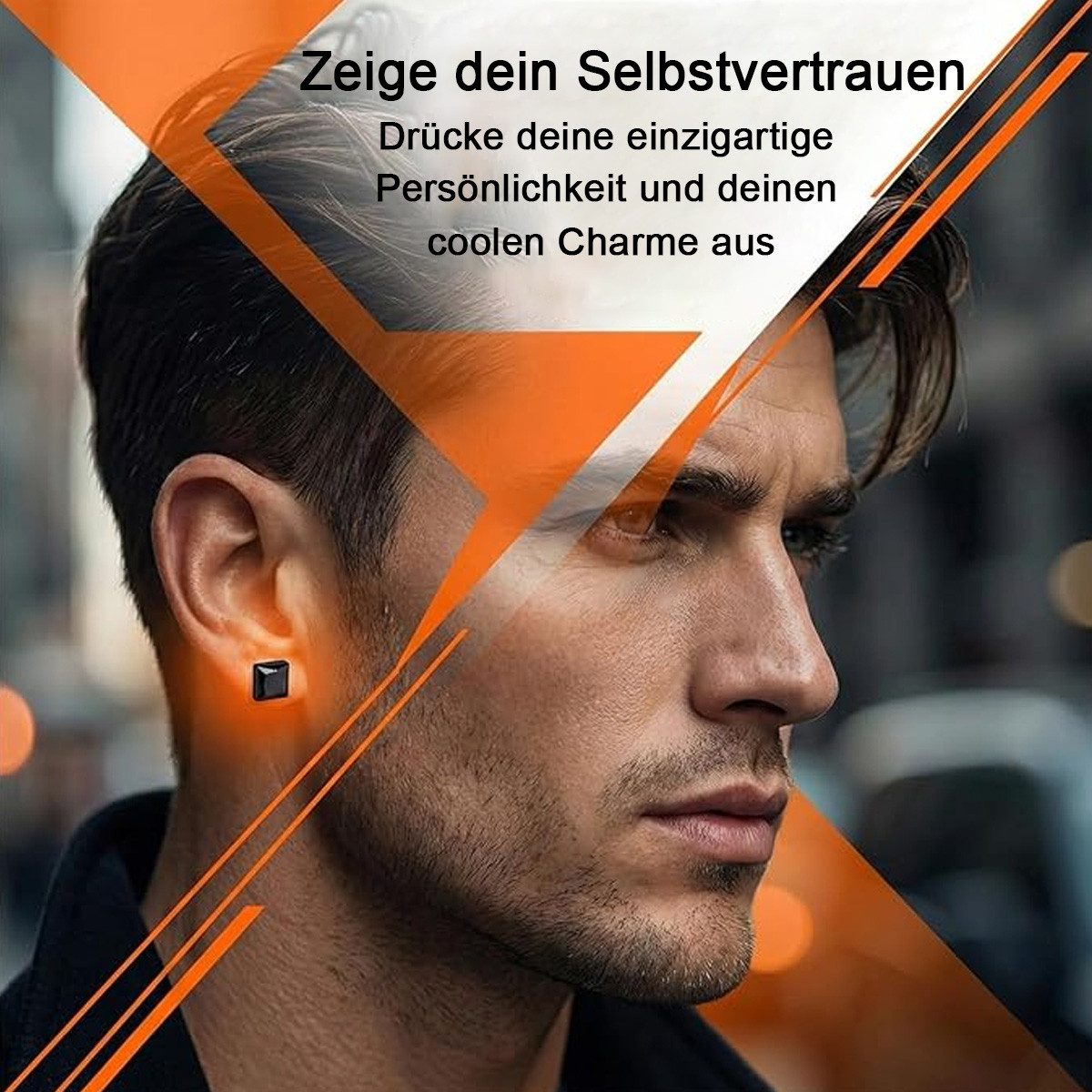 HoyoLee Ohrstecker-Set 12 Paar Herren Ohrringe Schwarz, Edelstahl Ohrstecker hypoallergen (12-tlg) – Bild 4 von 5