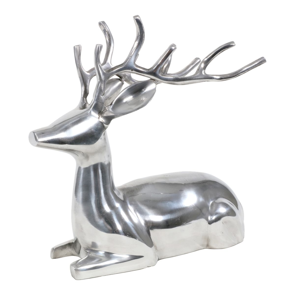 Dekofigur Deko Hirsch liegend Figur Wild poliertes Aluminium 30x18x30 cm
