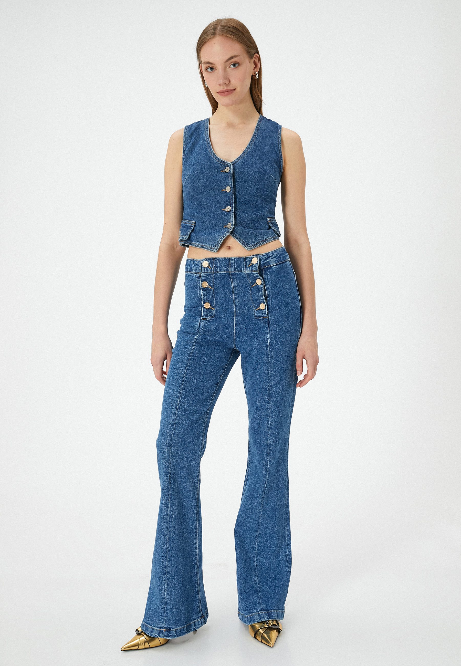 Koton 3/4-Jeans Denim Flare Slim-fit-Jeans
