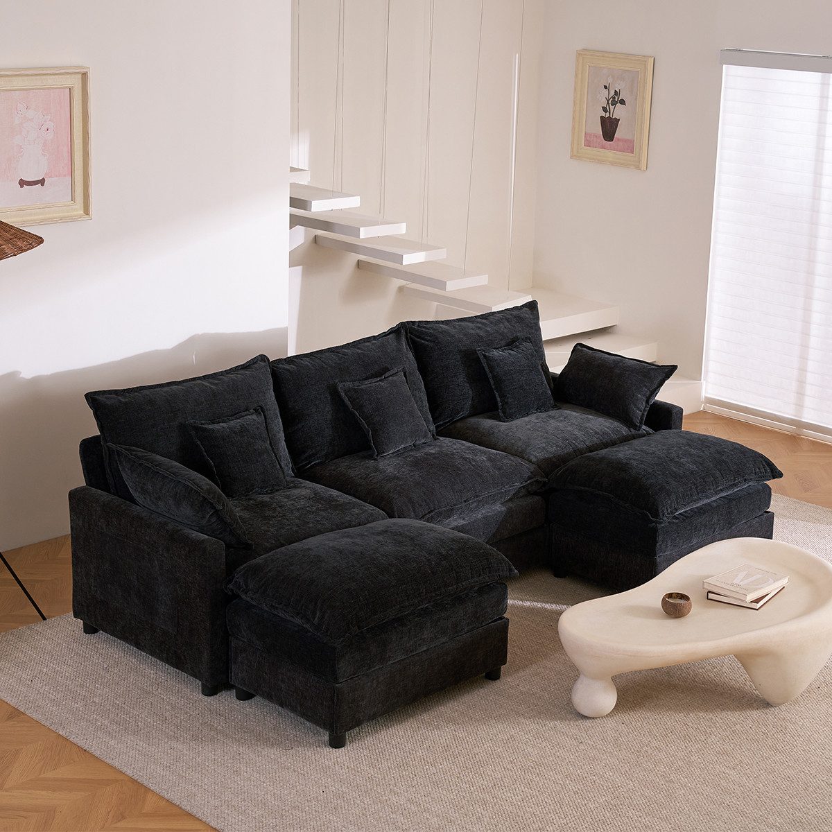 LITBIRD Sofa U-förmiges modulares 3-Sitzer Ecksofa mit Hocker im Cloud-Design, 1 Teile