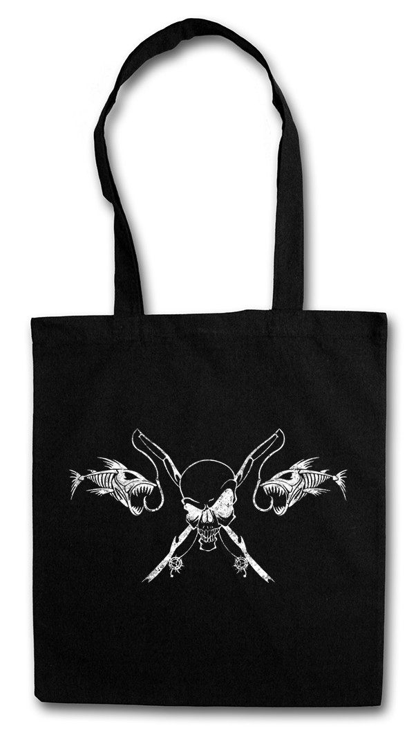 Urban Backwoods Beuteltasche Fishing Skull Stofftasche Skelett Fischskelett Fisch Fischen Angeln (1-tlg), Angel Angler Fluss See